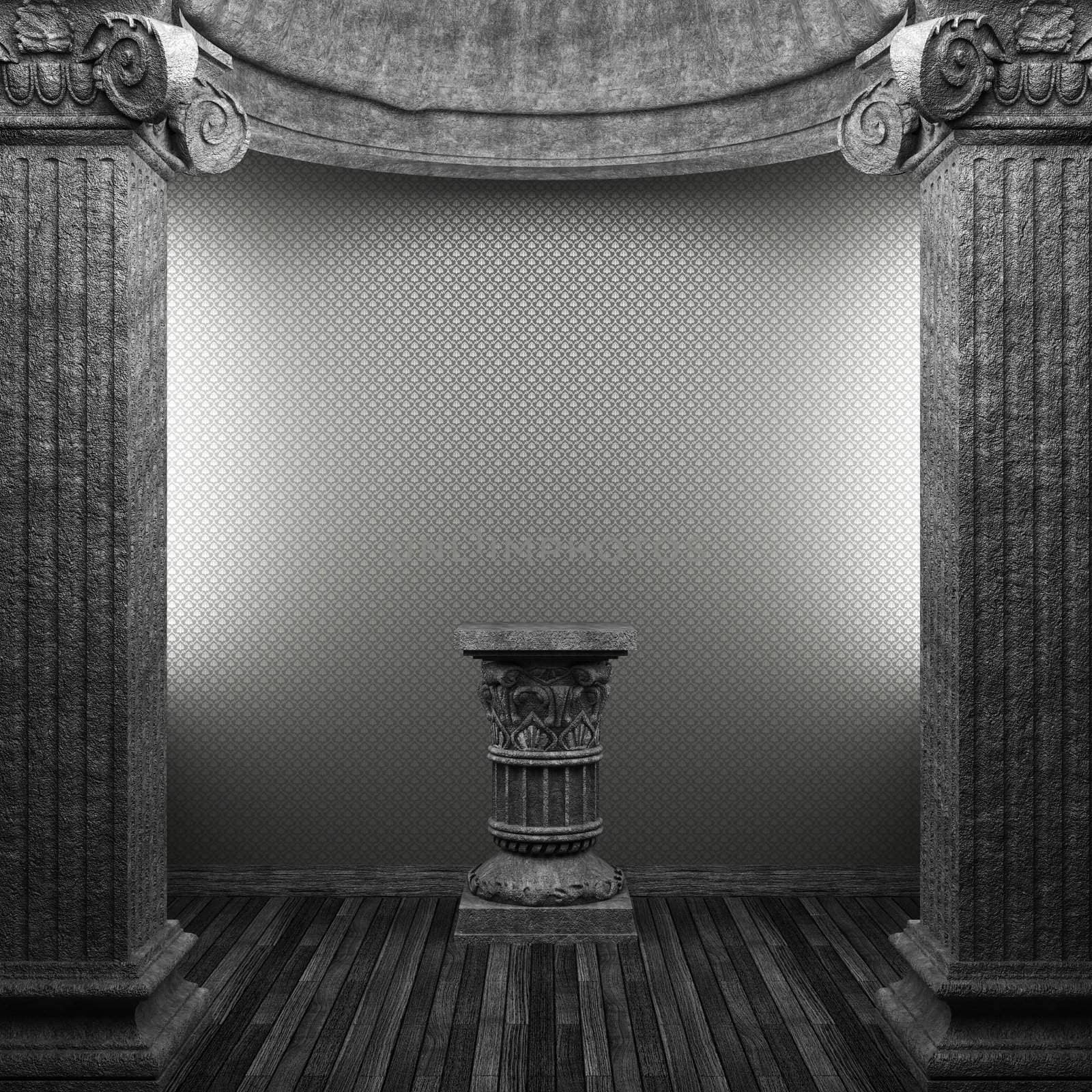 stone columns, pedestal and wallpaper made in 3D