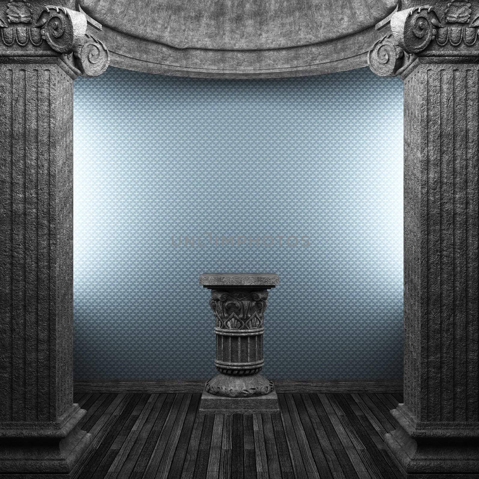 stone columns, pedestal and wallpaper made in 3D