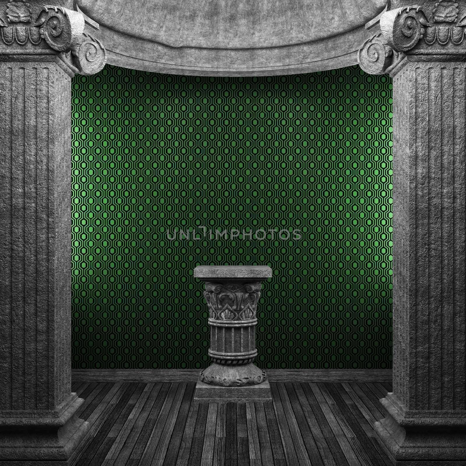 stone columns, pedestal and wallpaper by icetray