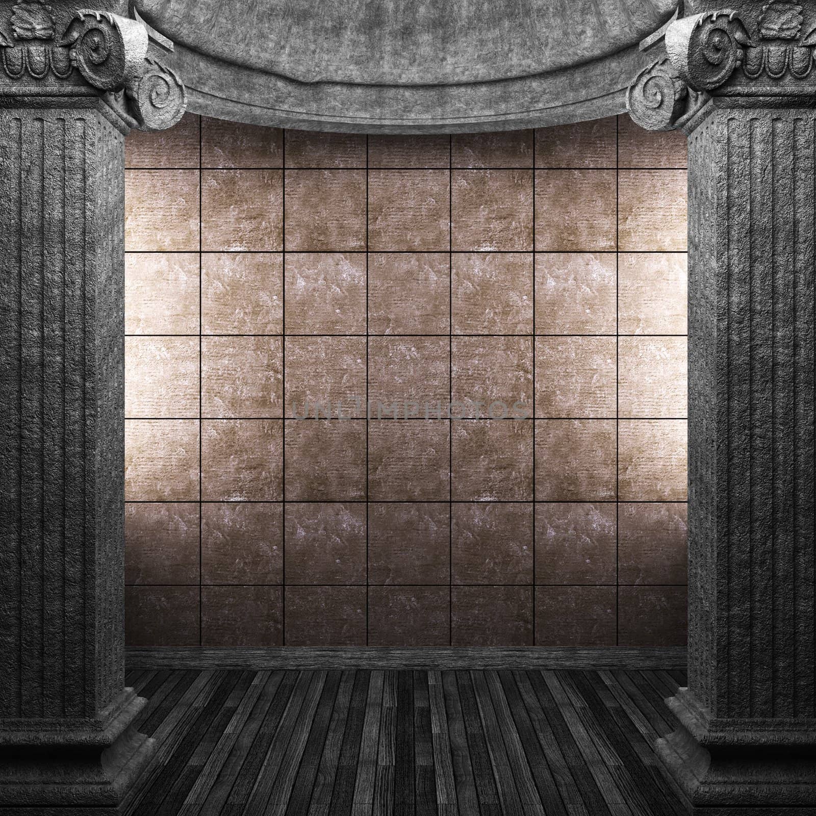 stone columns and tile wall made in 3D