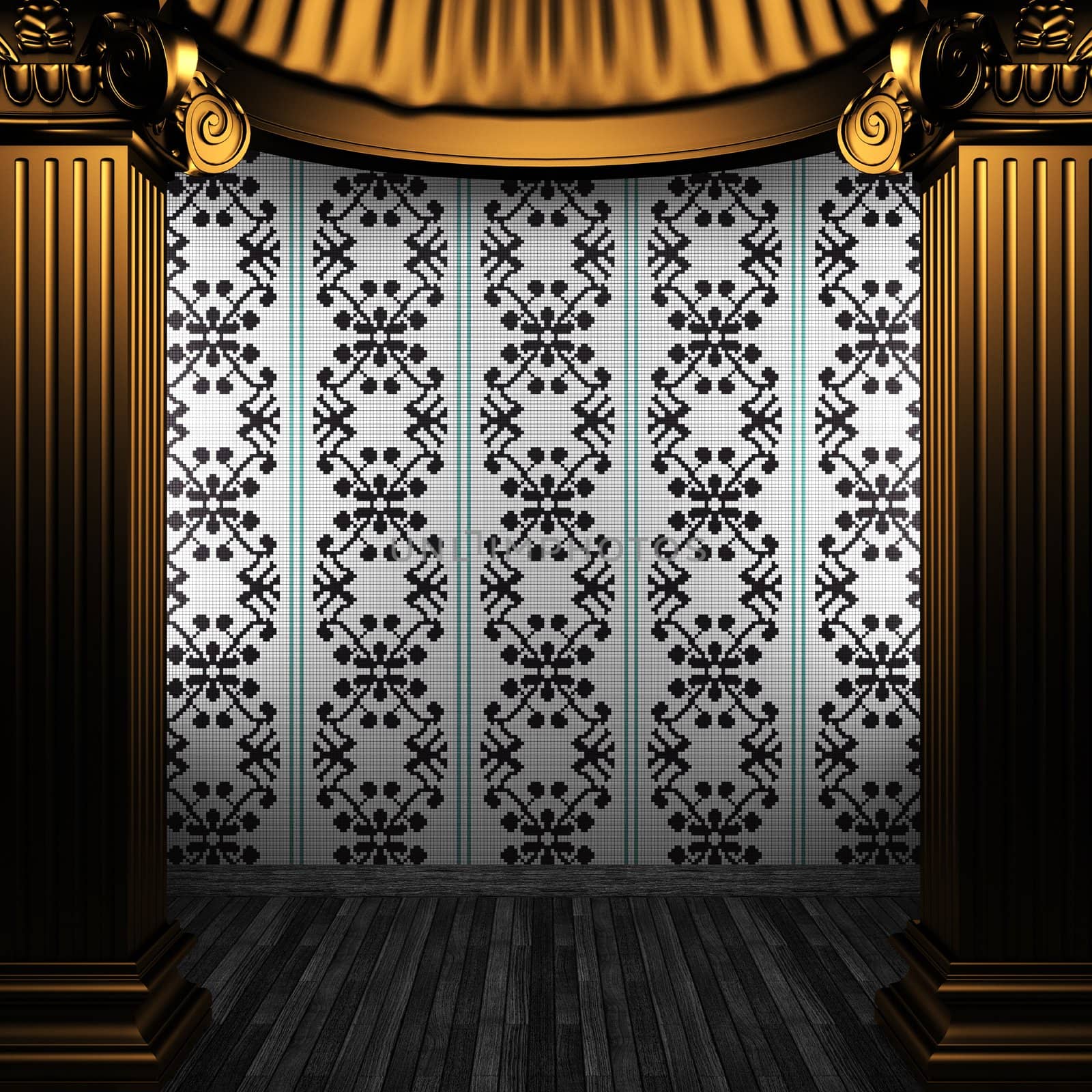 bronze columns and tile wall made in 3D