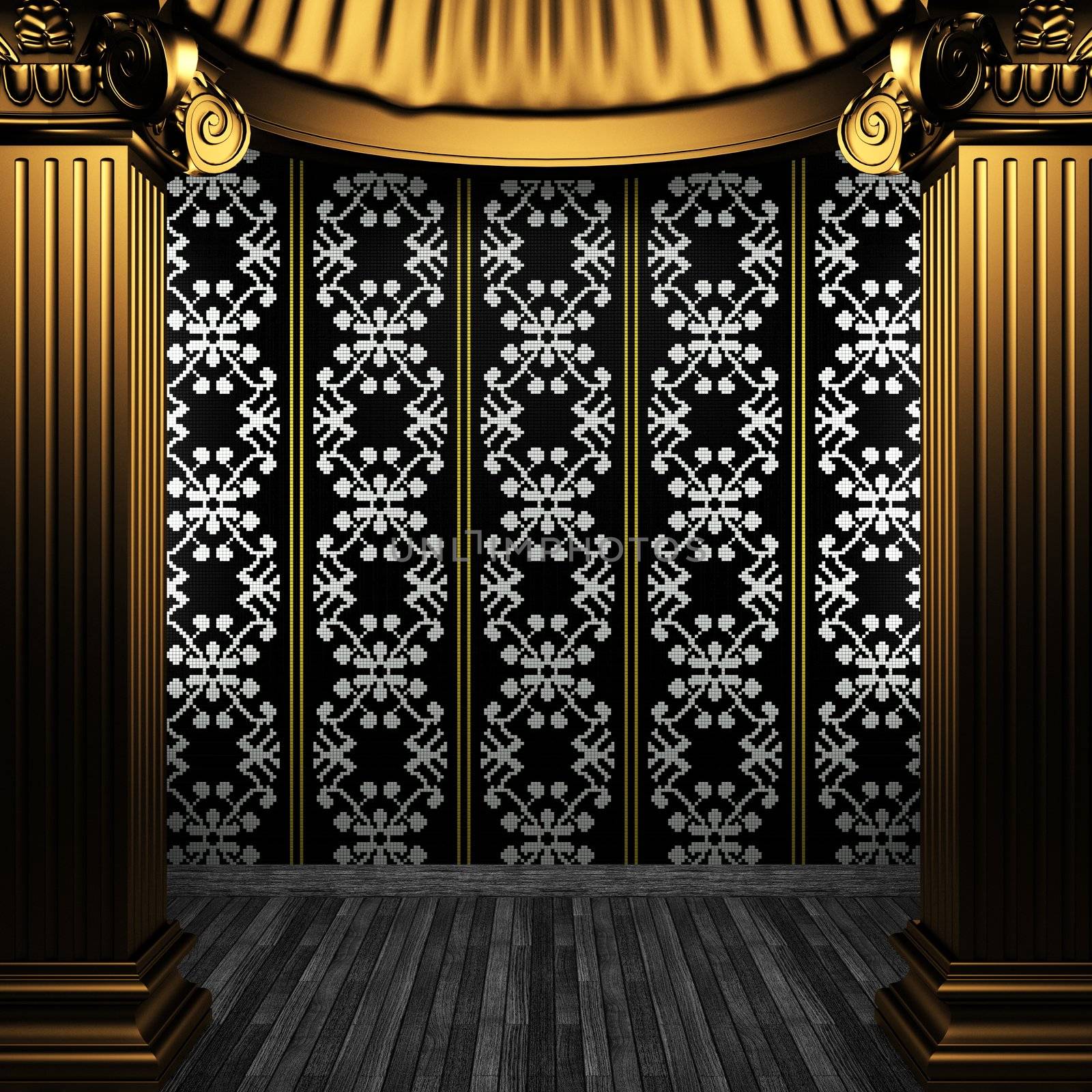 bronze columns and tile wall made in 3D