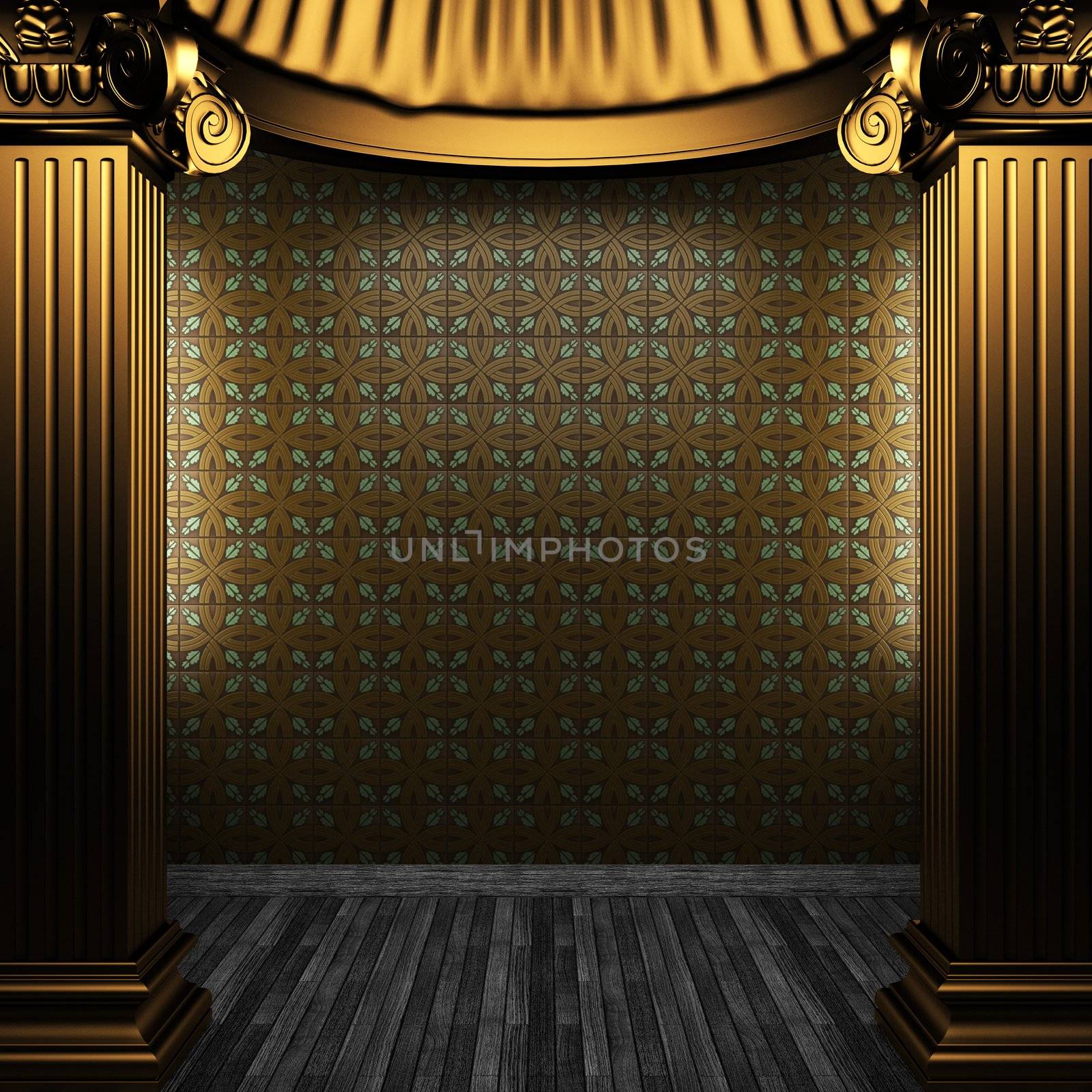 bronze columns and tile wall made in 3D