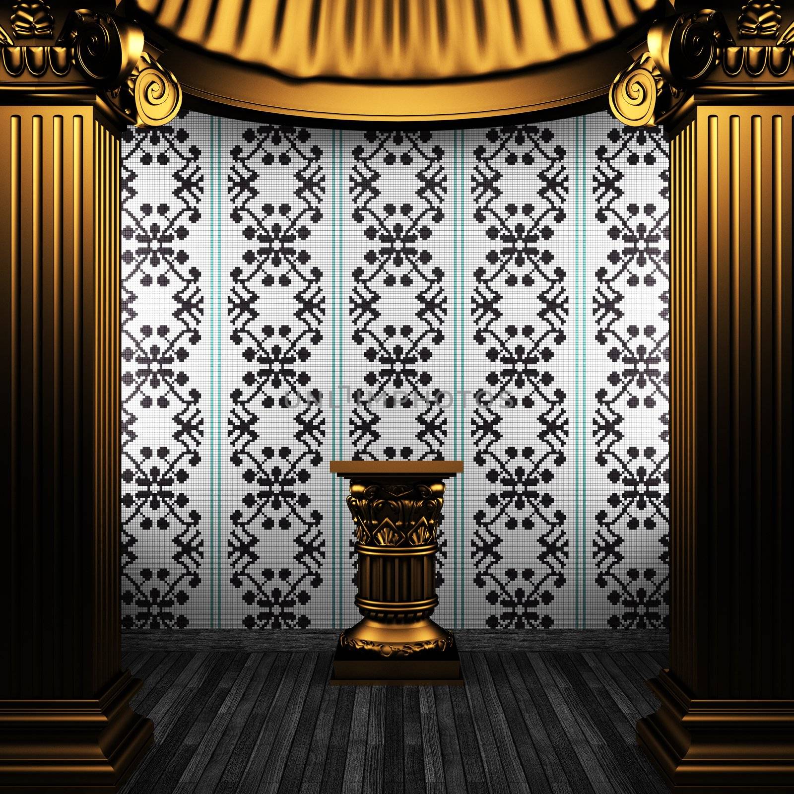 bronze columns, pedestal and tile wall made in 3D