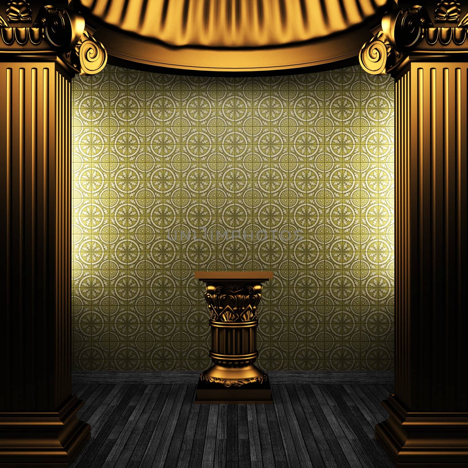 bronze columns, pedestal and tile wall made in 3D