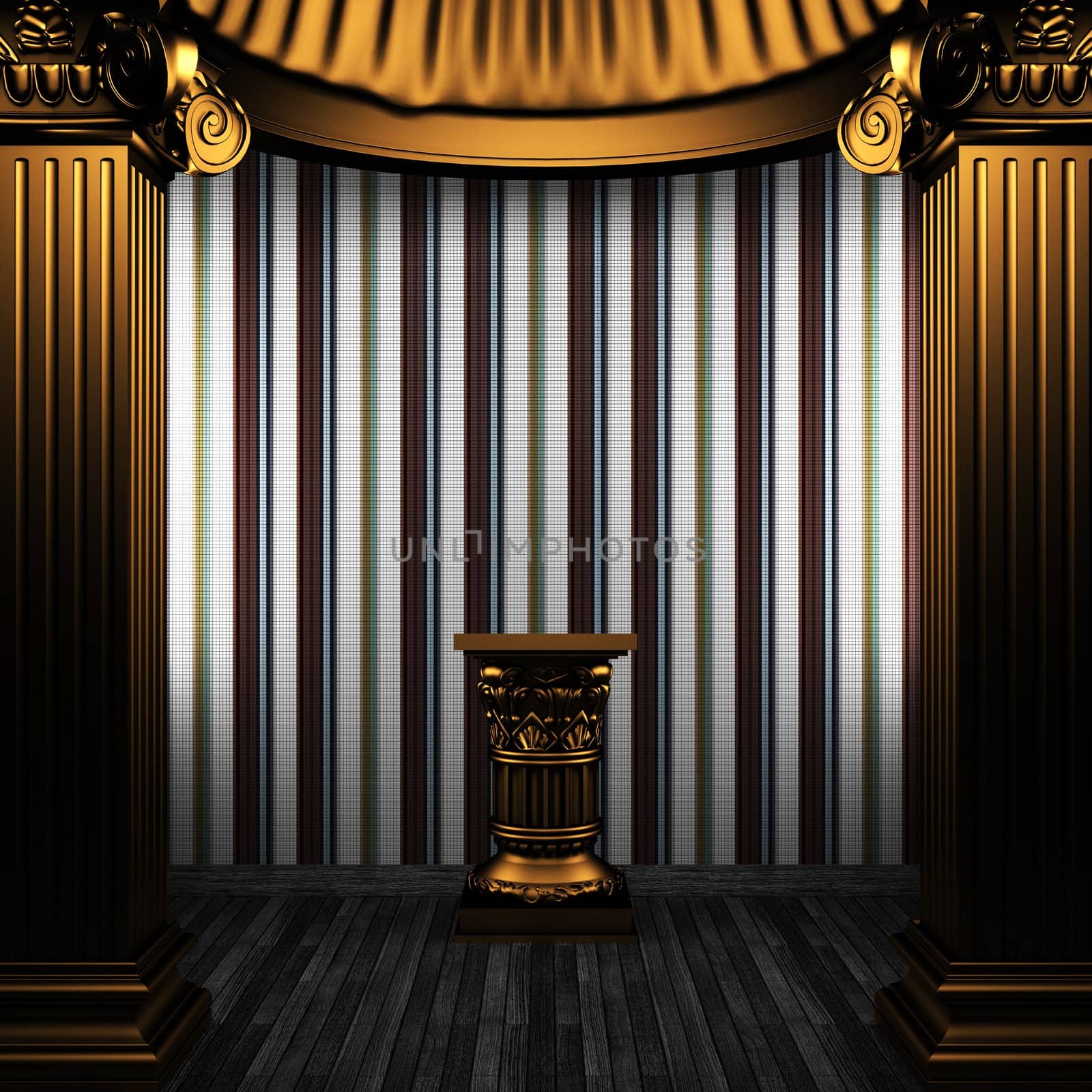 bronze columns, pedestal and tile wall made in 3D