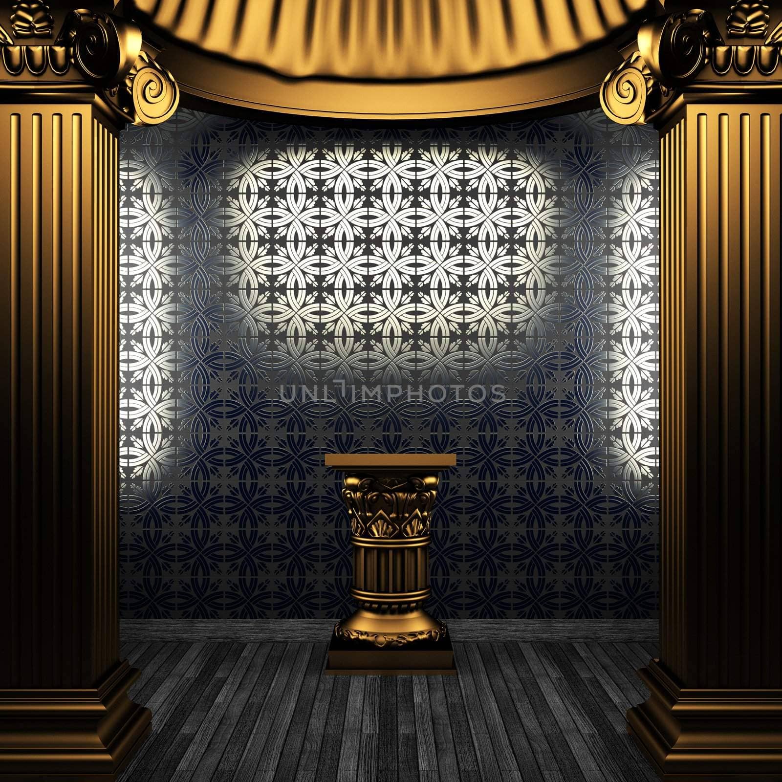 bronze columns, pedestal and tile wall made in 3D