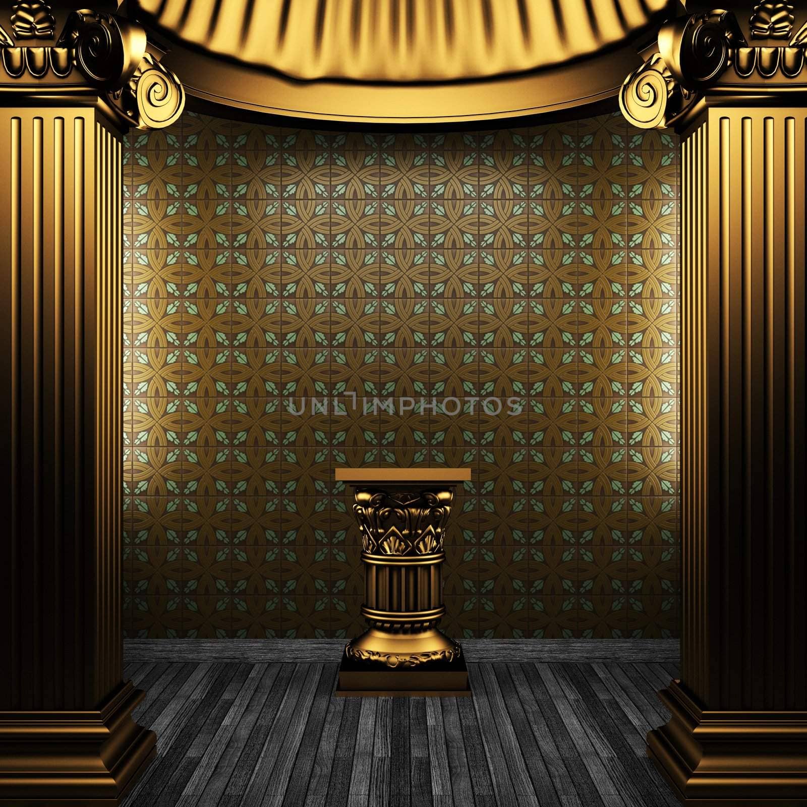 bronze columns, pedestal and tile wall made in 3D