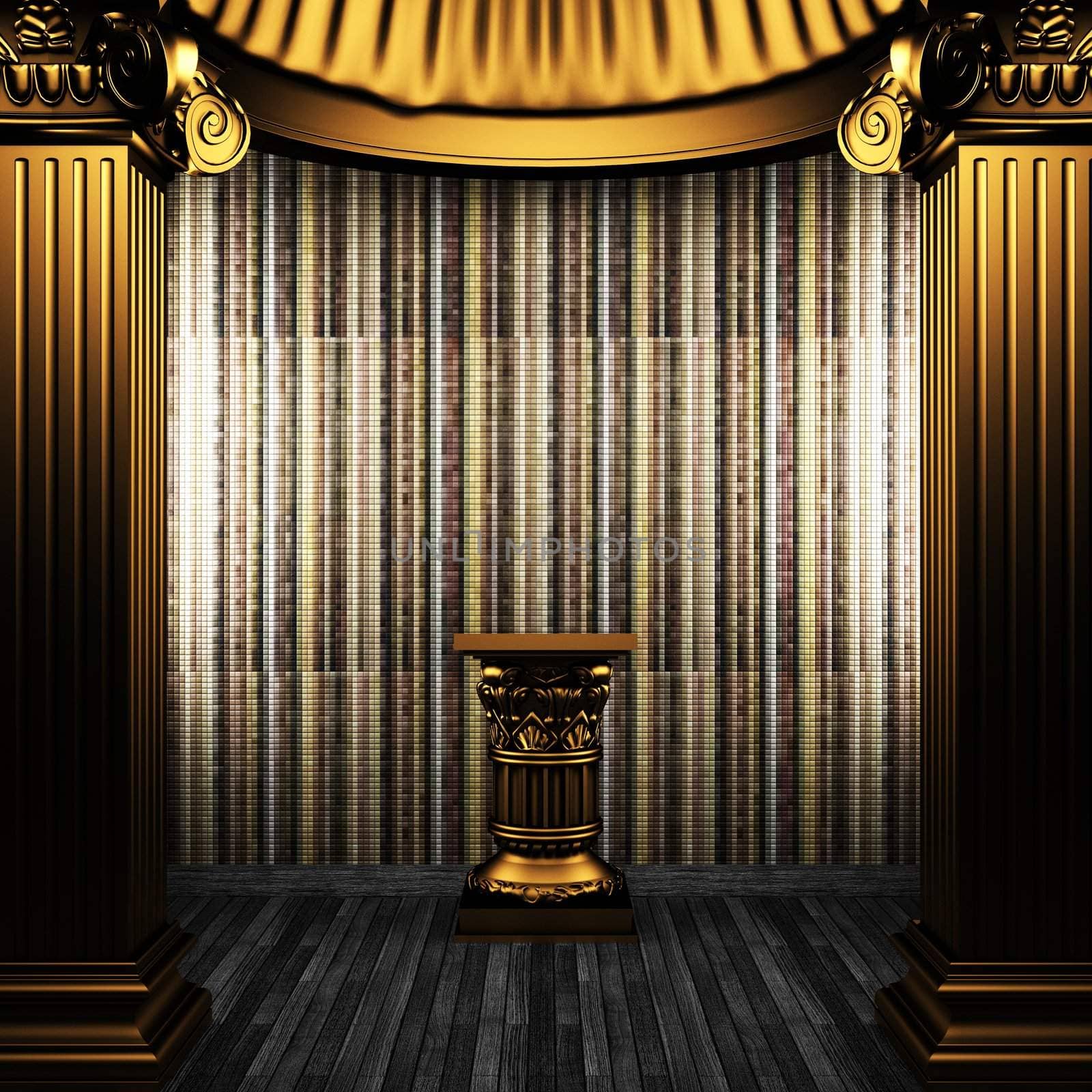 bronze columns, pedestal and tile wall made in 3D