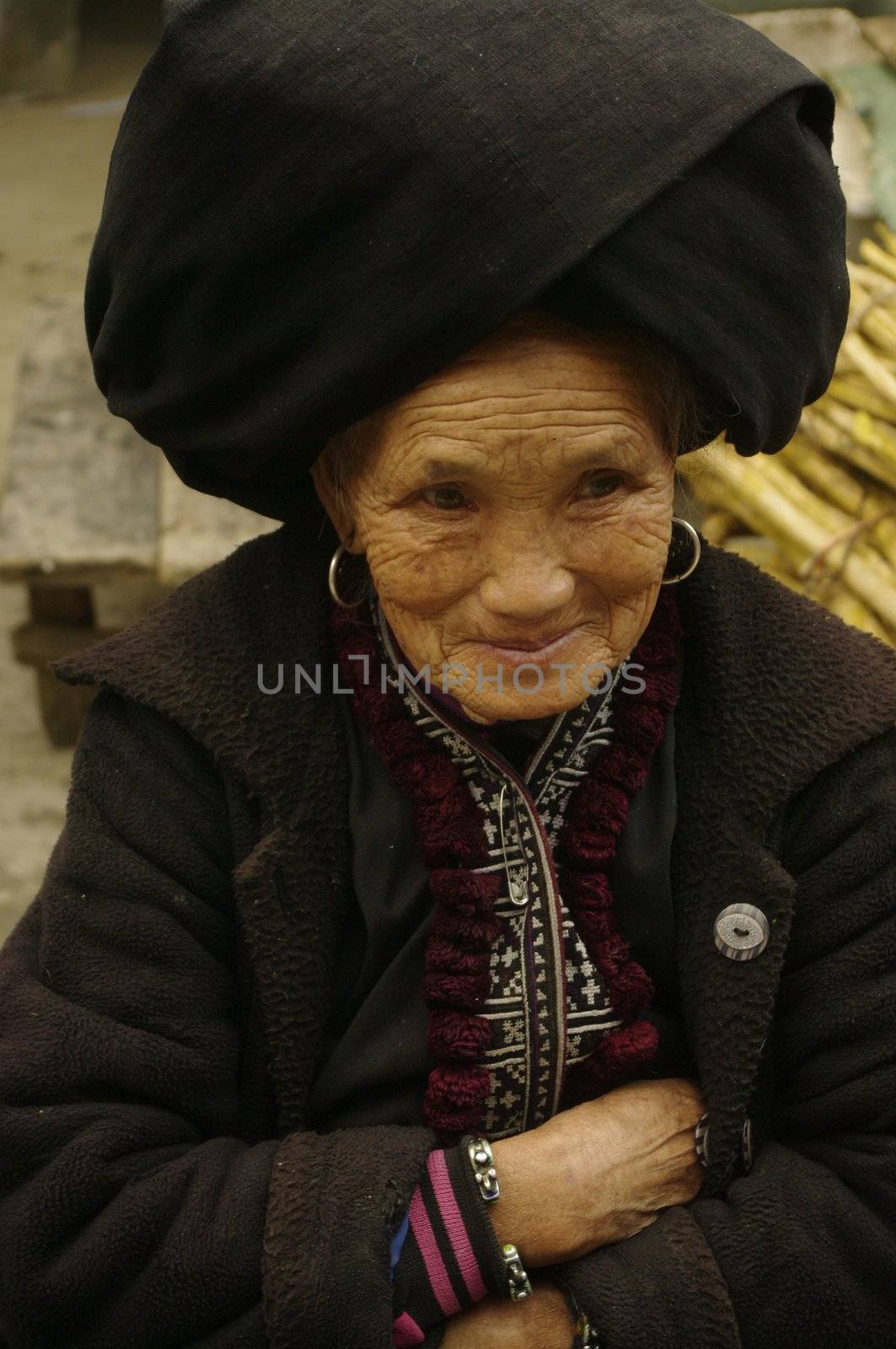 Portrait of a woman Dao black market Sin Ho. North Vietnam near the Chinese border