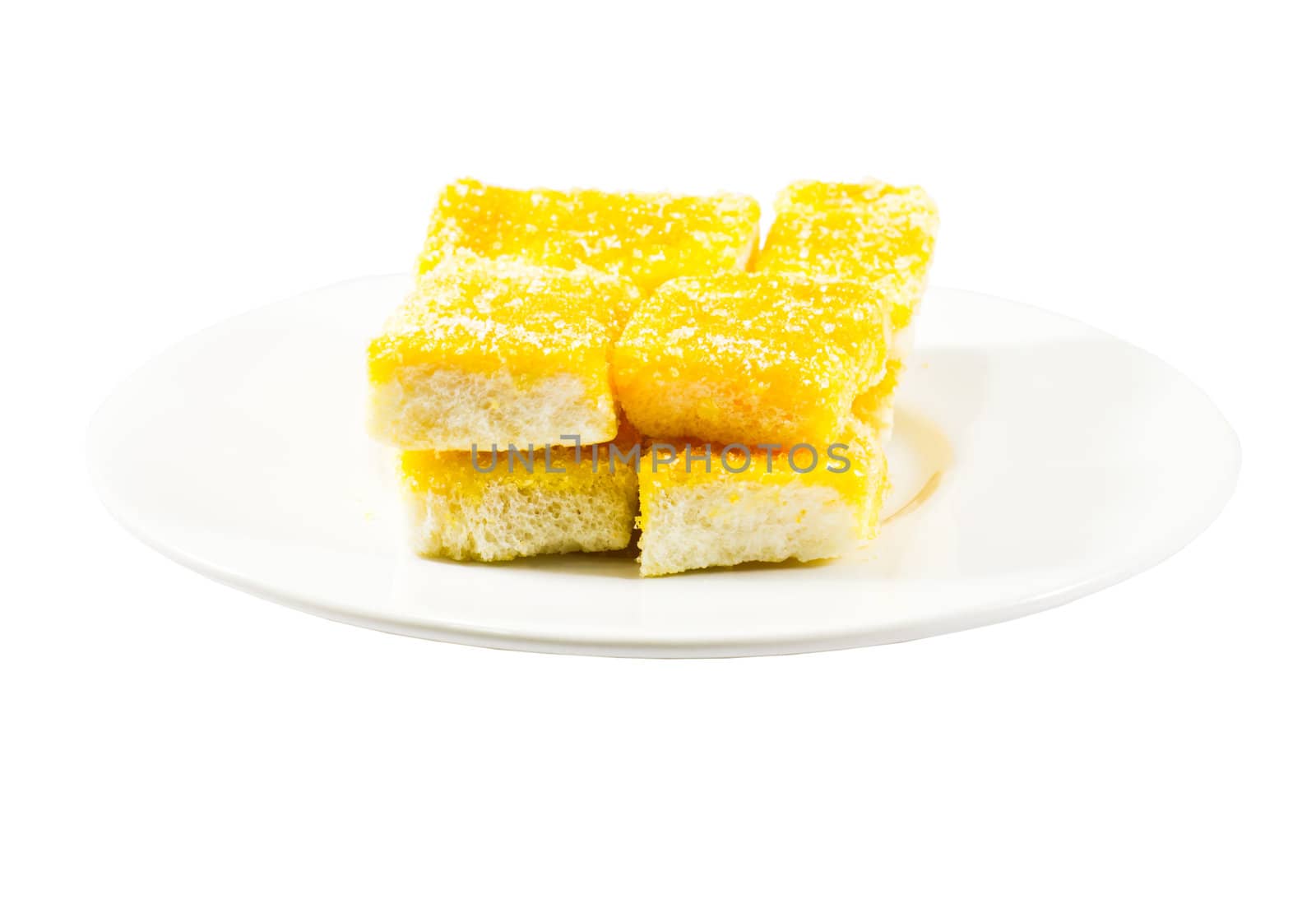 Crunchy bread with sugar  on white background