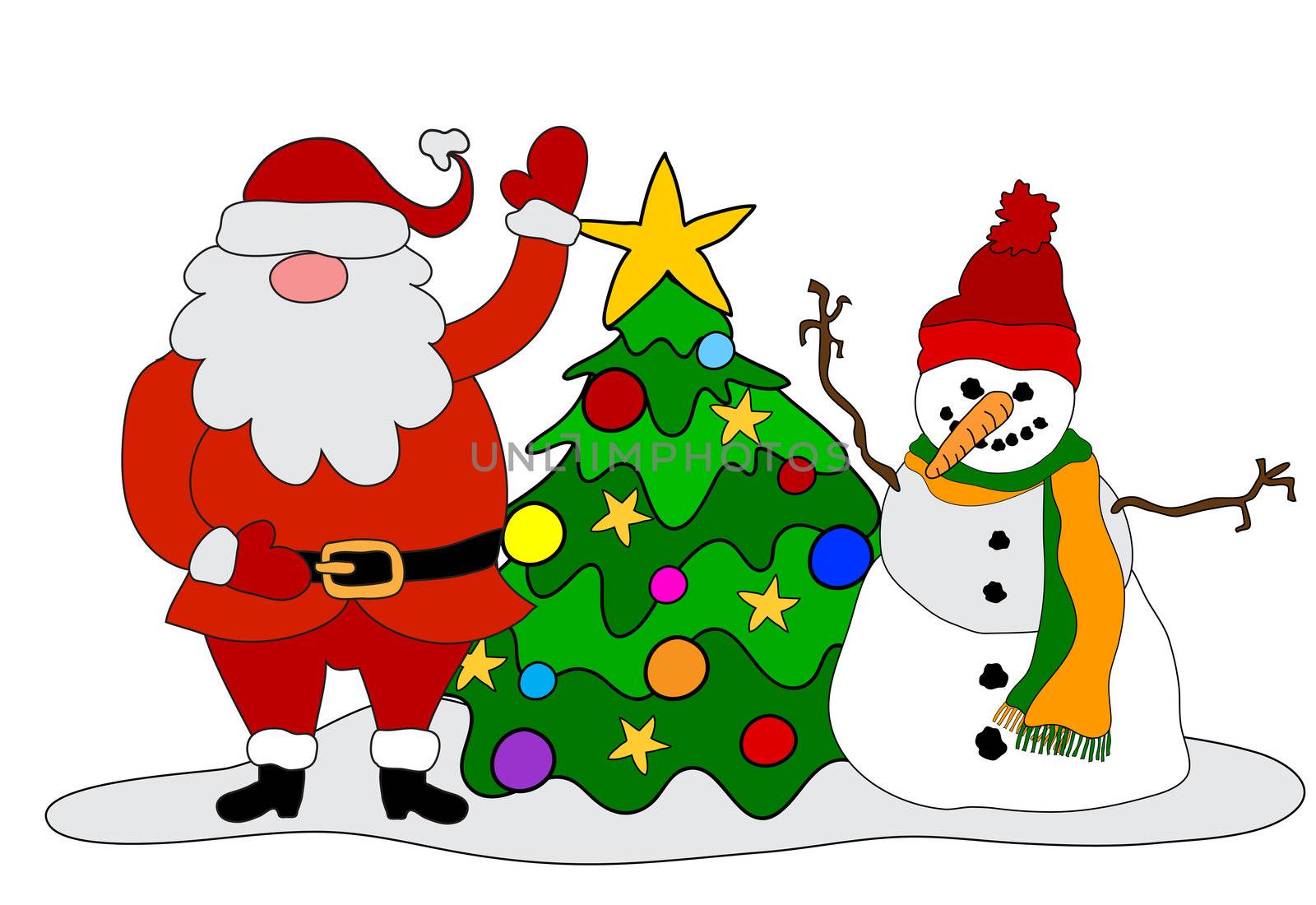Snowman, Santa, Tree by peromarketing