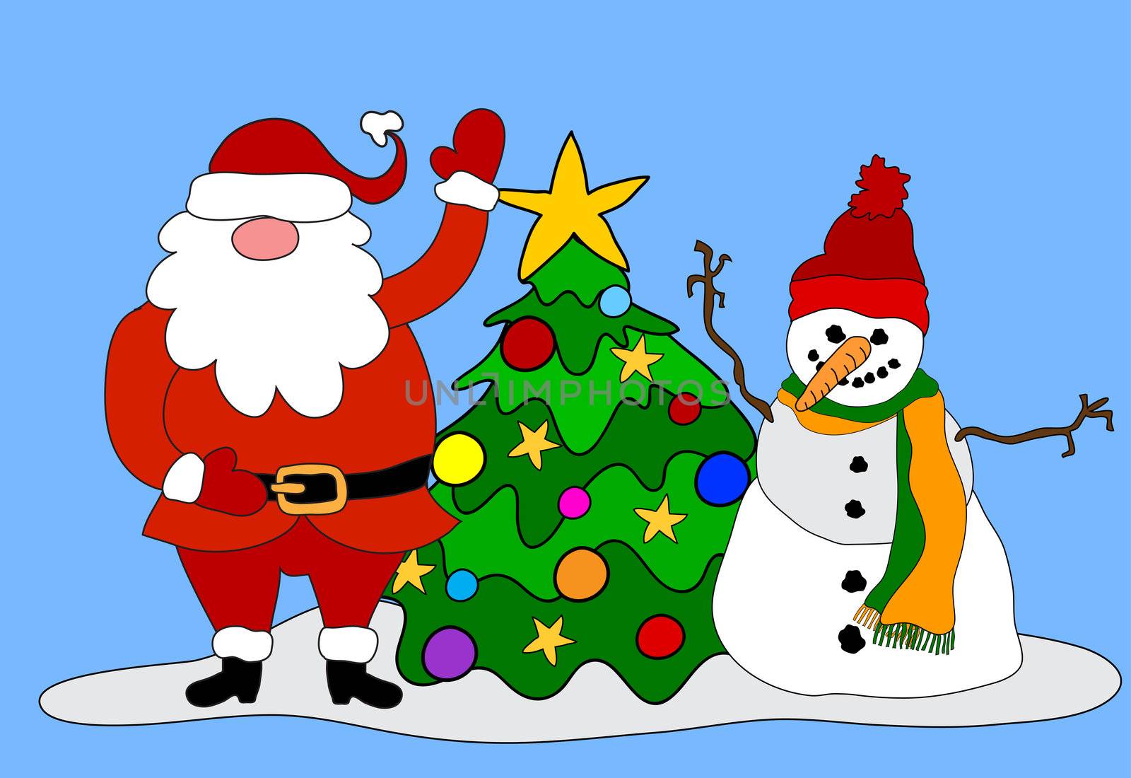 Snowman, Santa, Tree by peromarketing