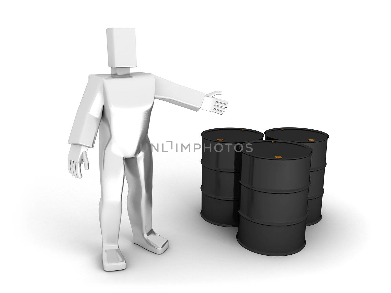 Man shows the oil barrels 3D render image