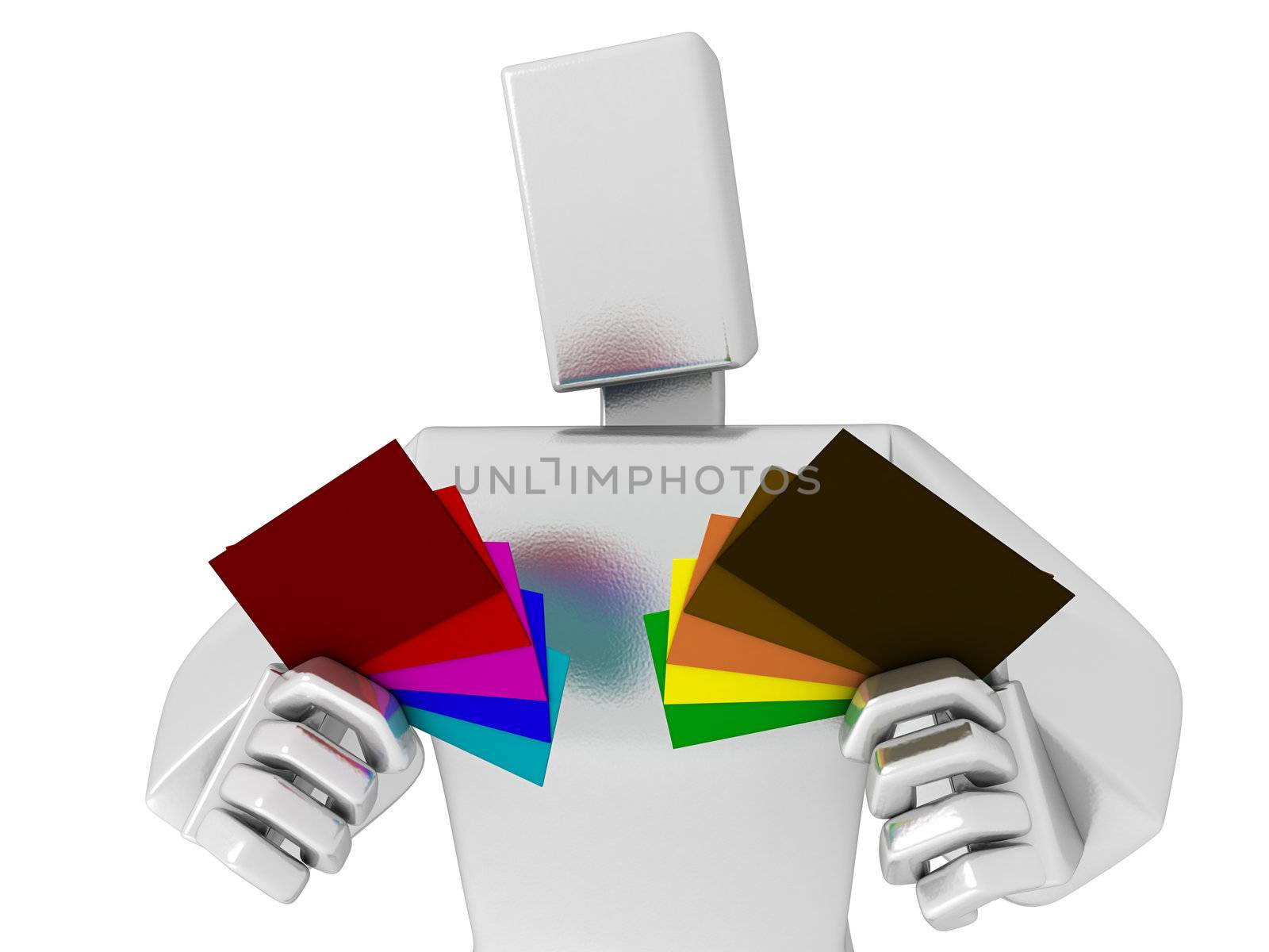 Man chooses the colored cards 3D render image