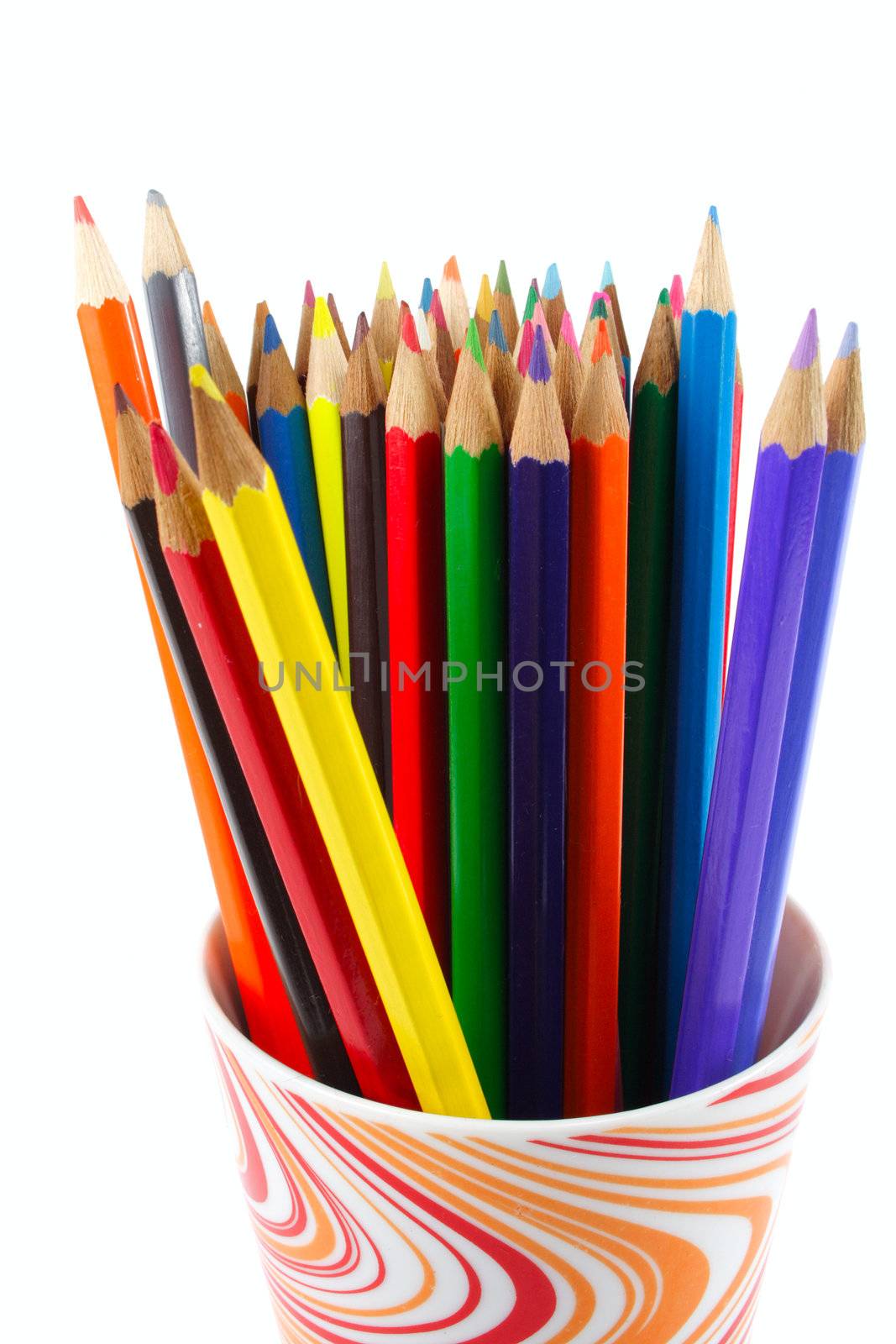 Colored pencils photo on the white background