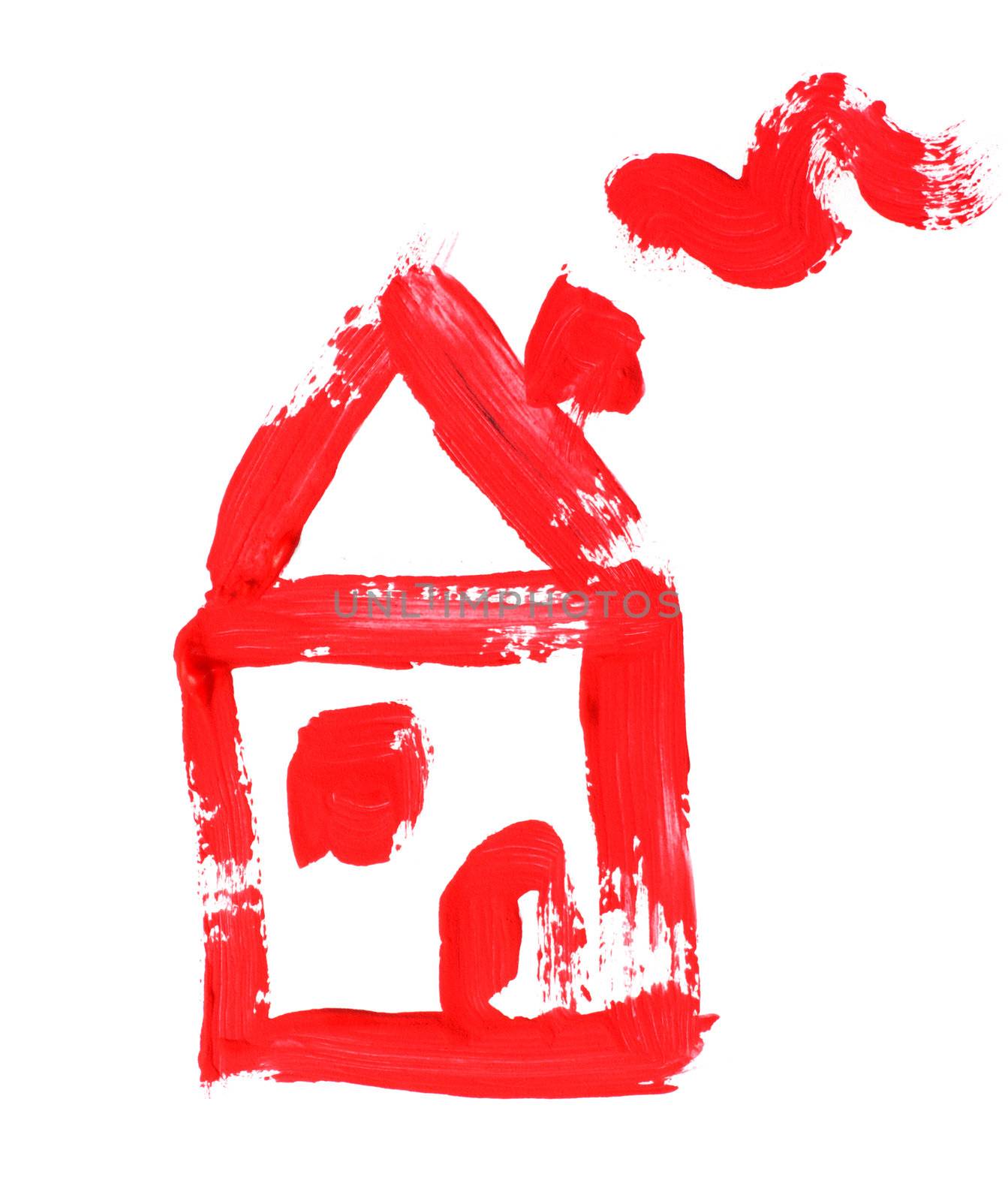 small red little house, drawing on white