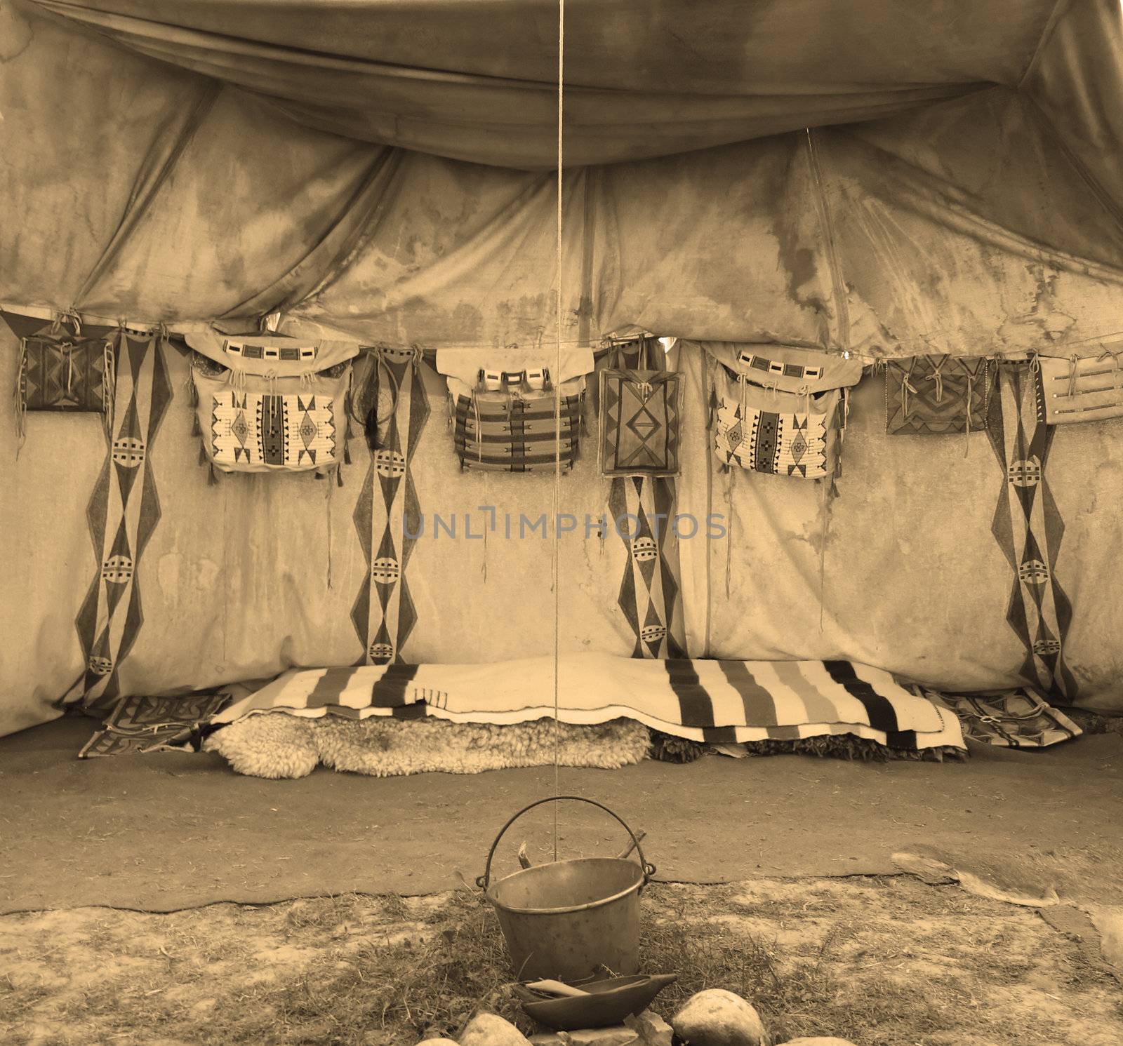 Interior Of The Indian Tent, old photo
