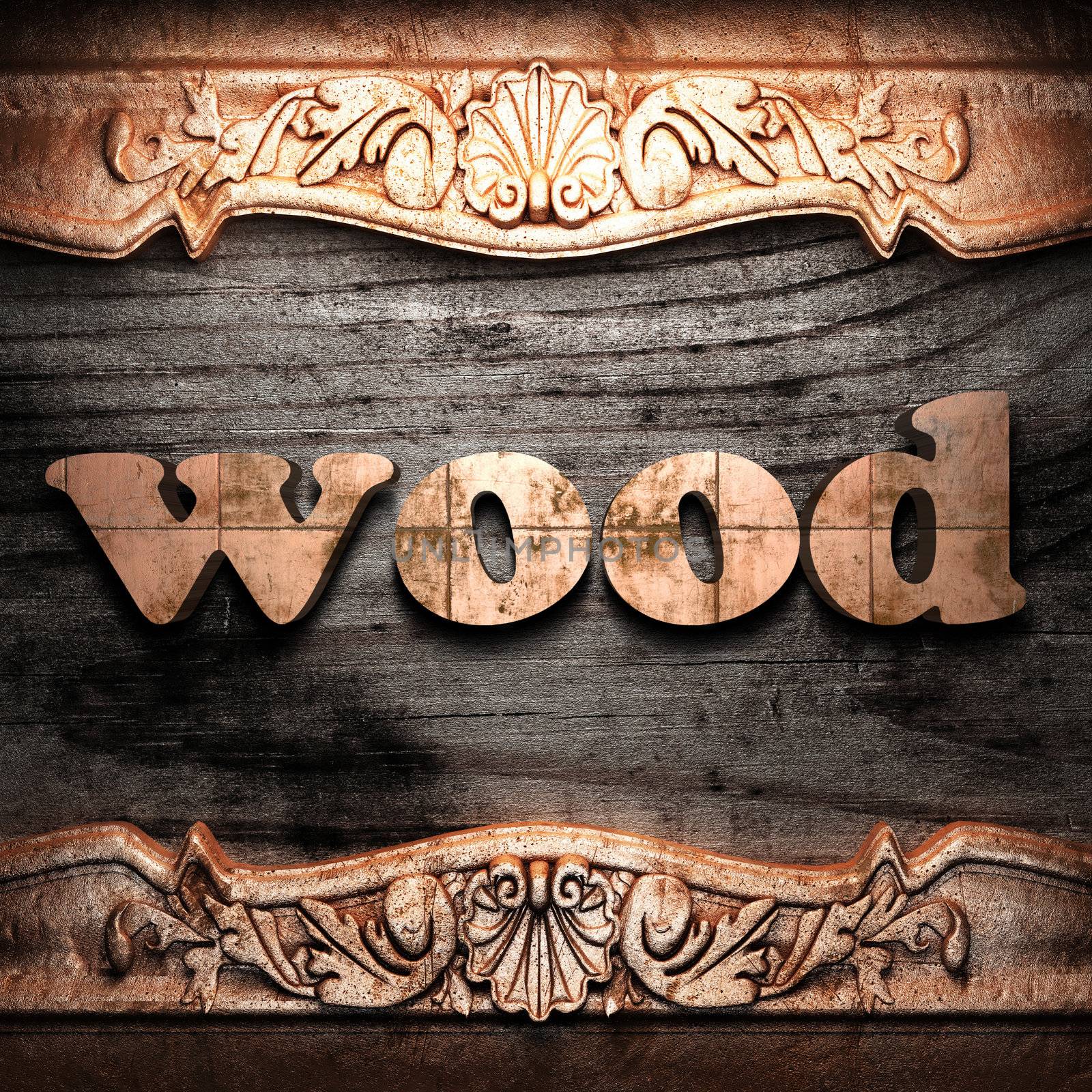 Golden word on wood by icetray