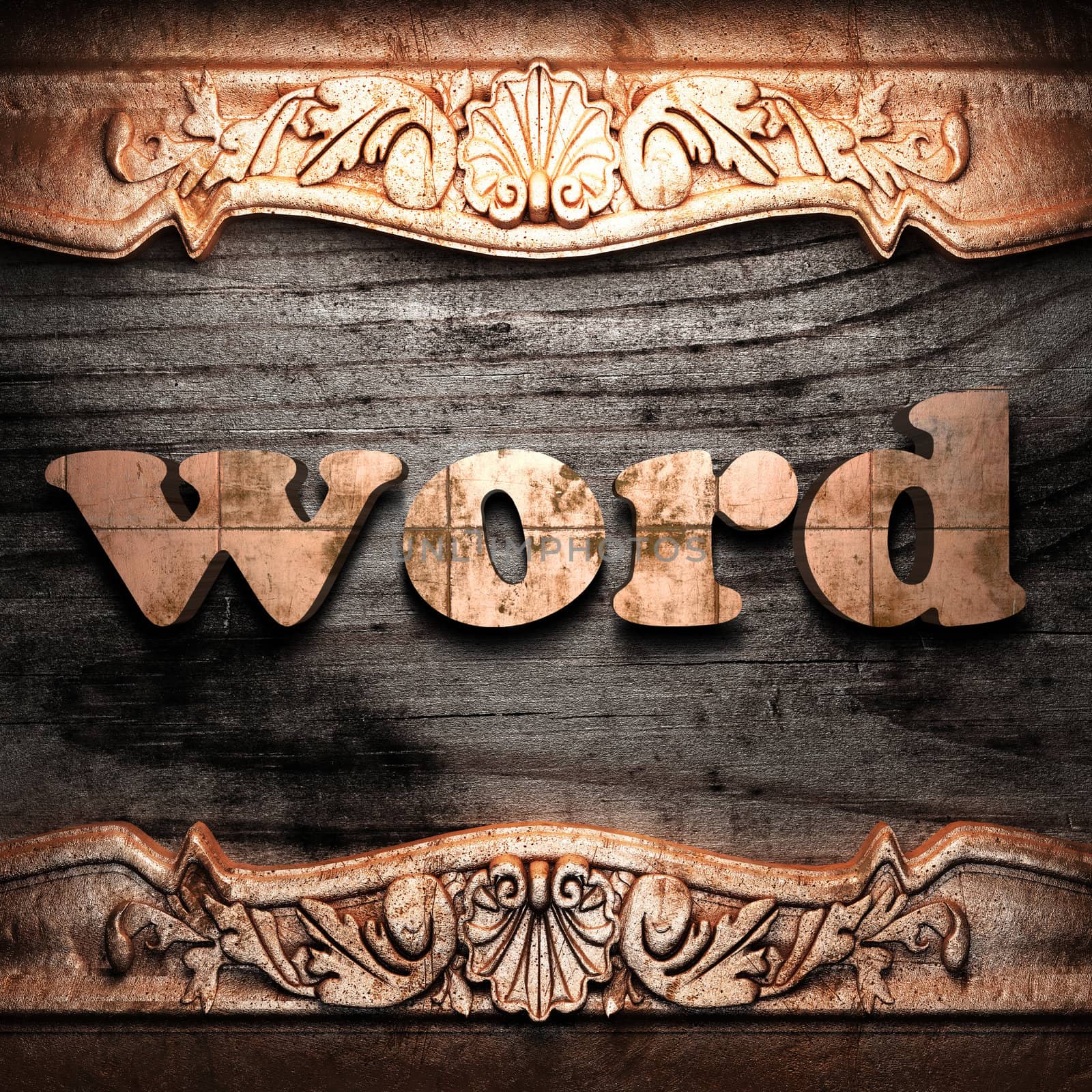 Golden word on wood