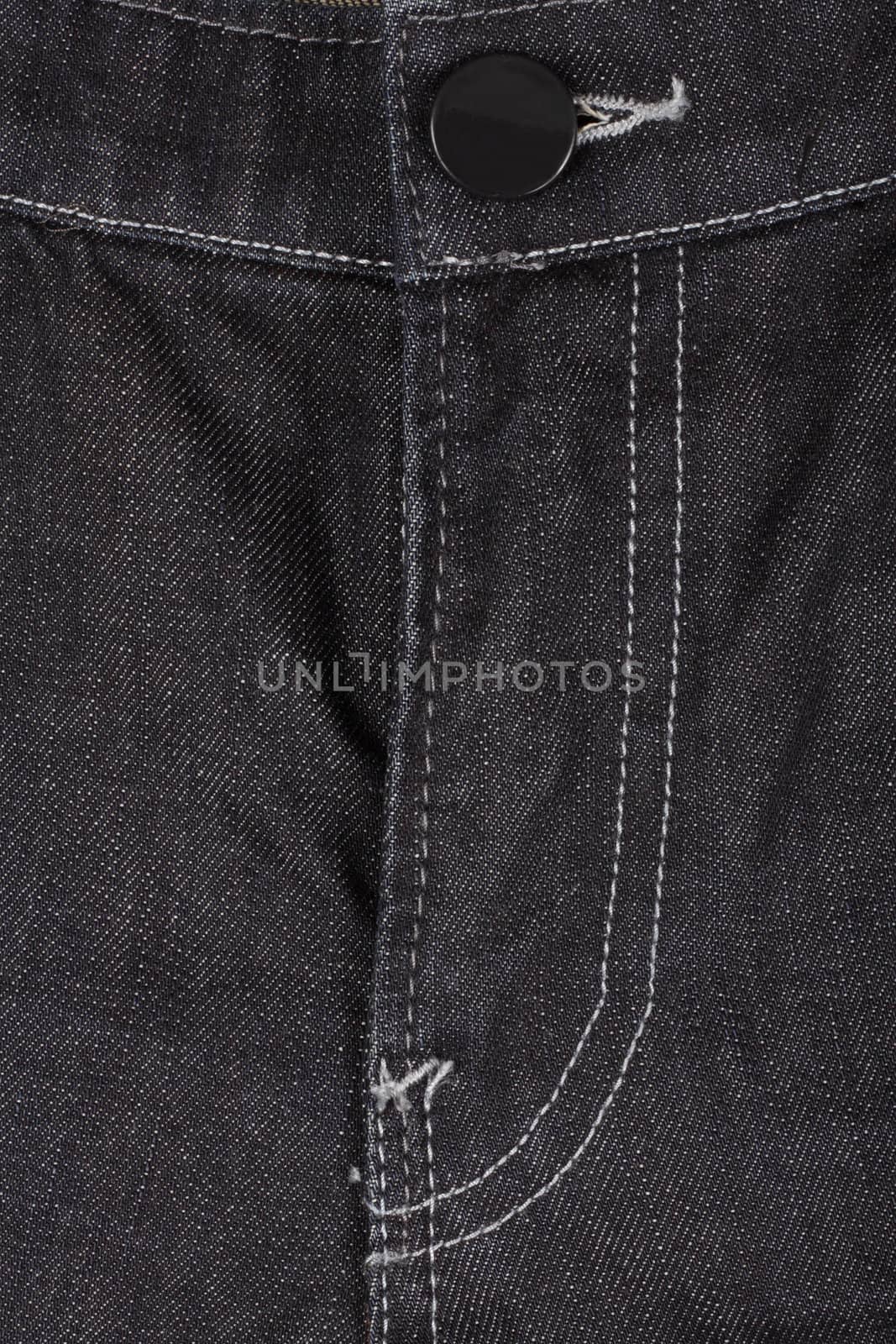 Black jeans trousers with the zipper, close up