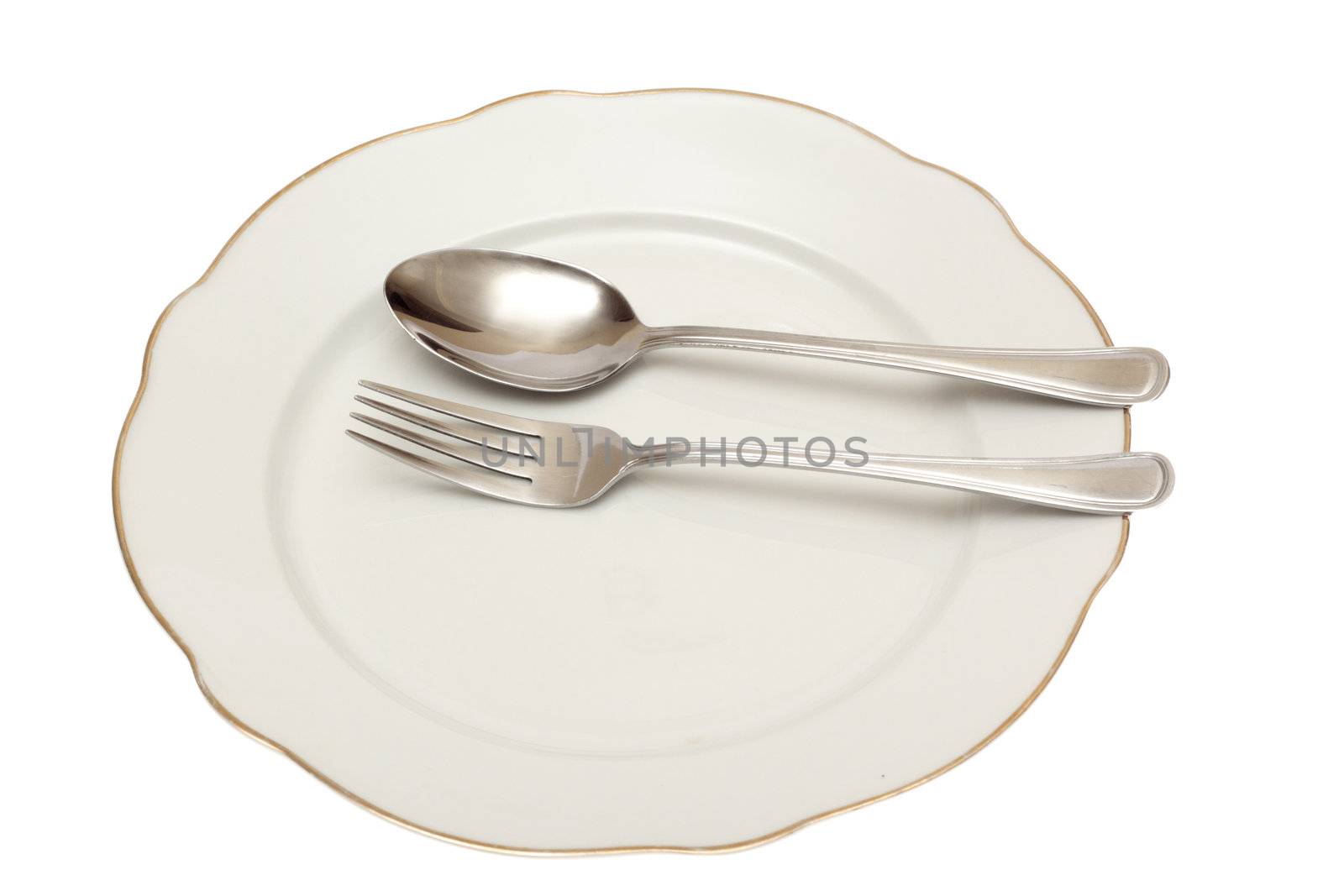 empty plate fork spoon photo on the white