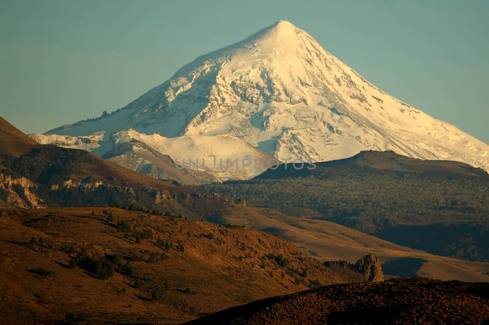 Snow covered Lanin volcano in Patagonia