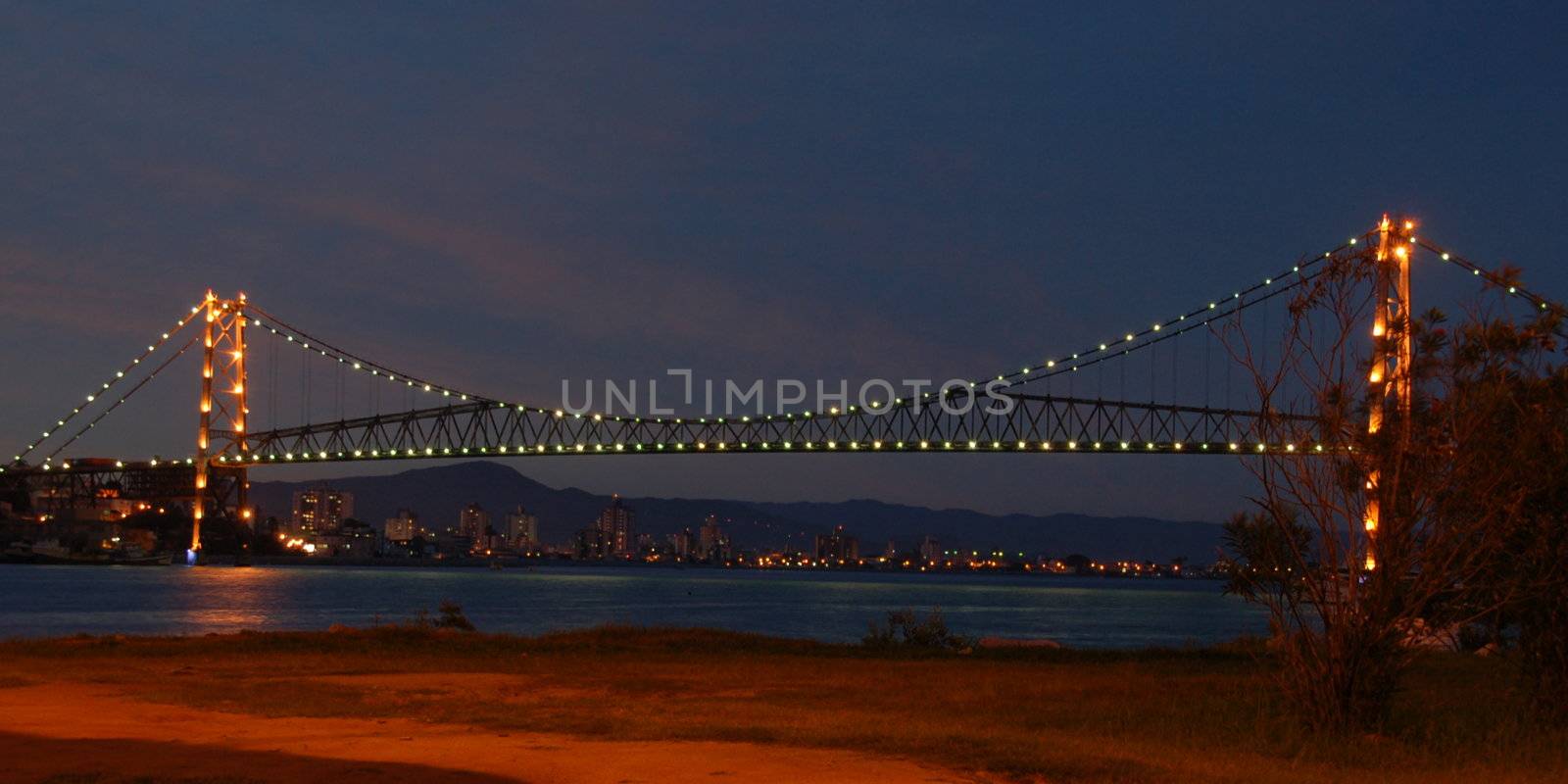 Florianopolis suspension bridge illuminated