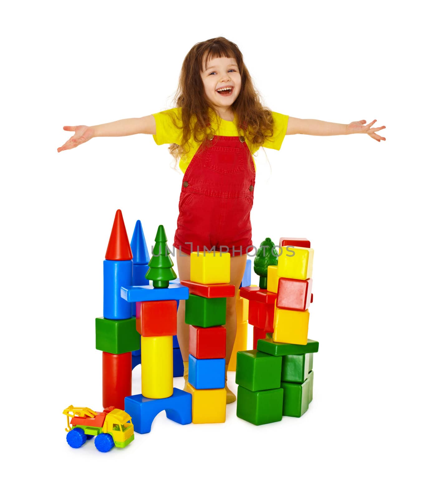 Happy child in a toy castle by pzaxe