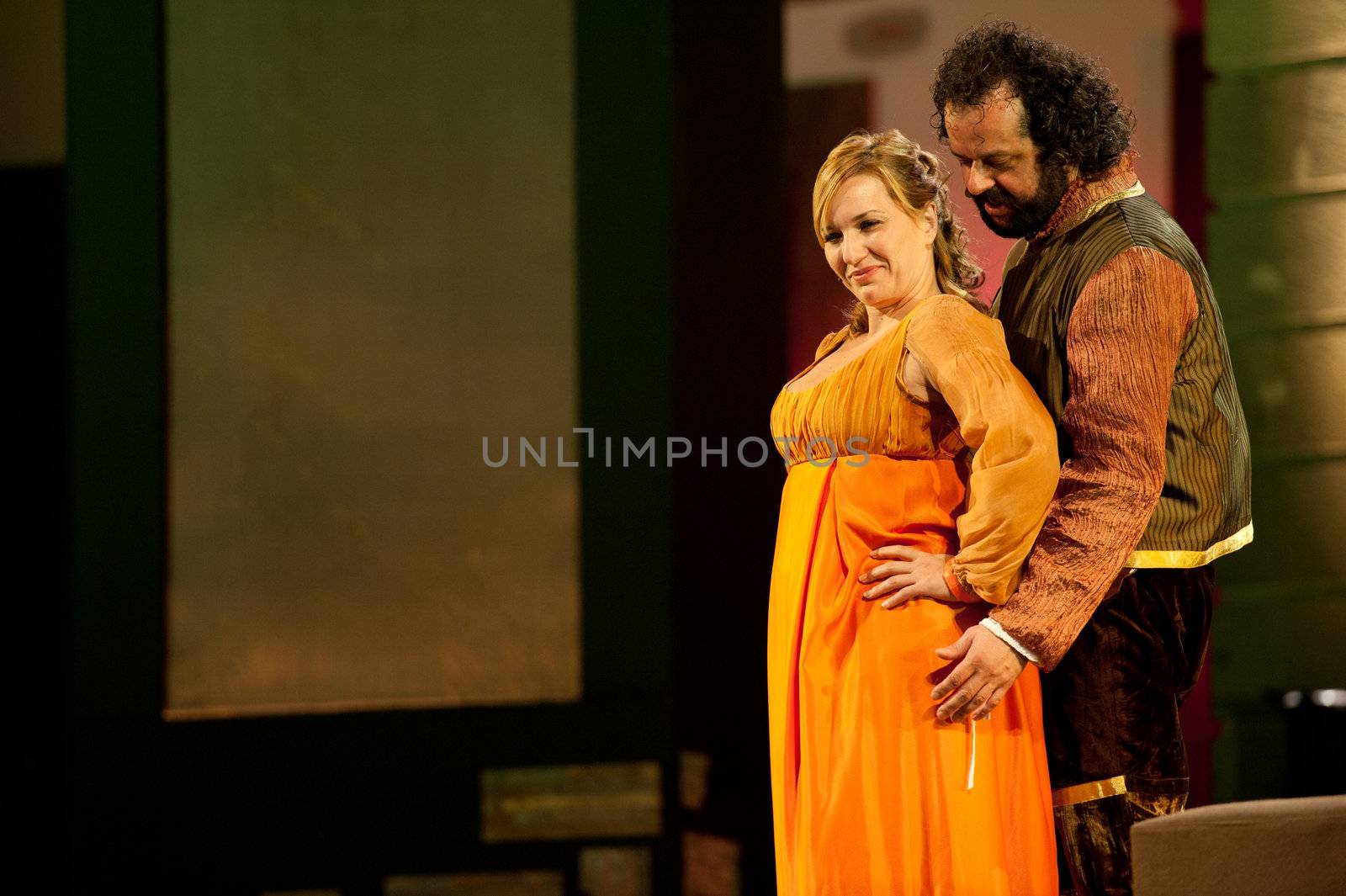 CANARY ISLANDS-NOVEMBER 3: Luifer Rodriguez (r) and Inez Acebes (l), from Spain, acting in Margarita la Tornera written by Jose Zorrilla, November 3, 2011 in Canary Islands, Spain
