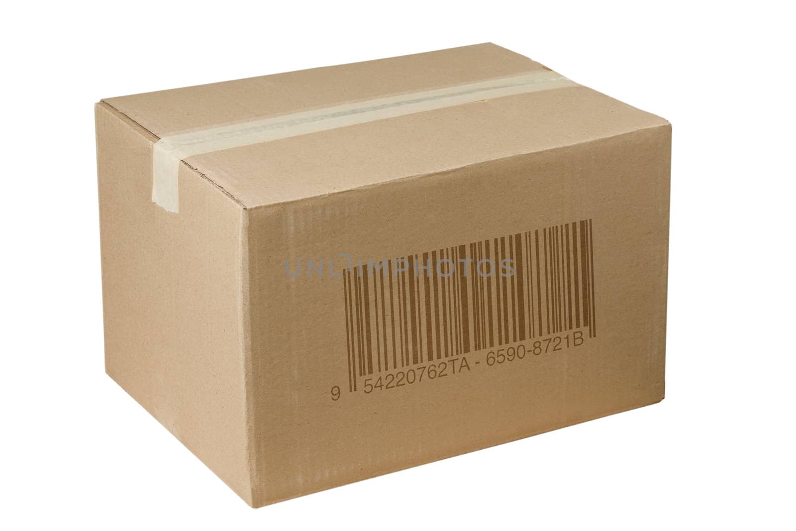 isolated closed shipping cardboard box whit barcode