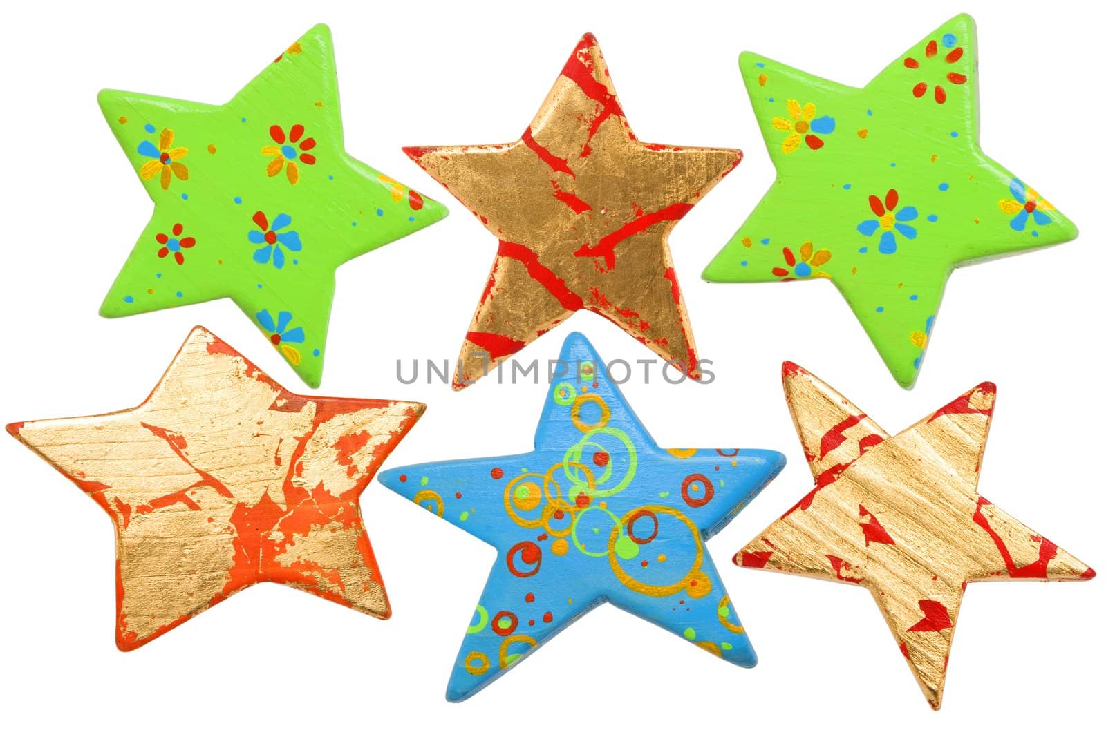 different shape of star, christmas decoration on white background
