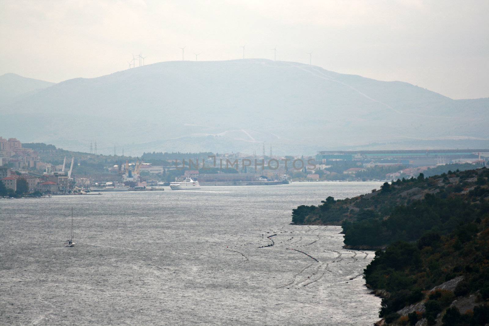 Panoramic photo of the town of Sibenik with the river Krka in Croatia
