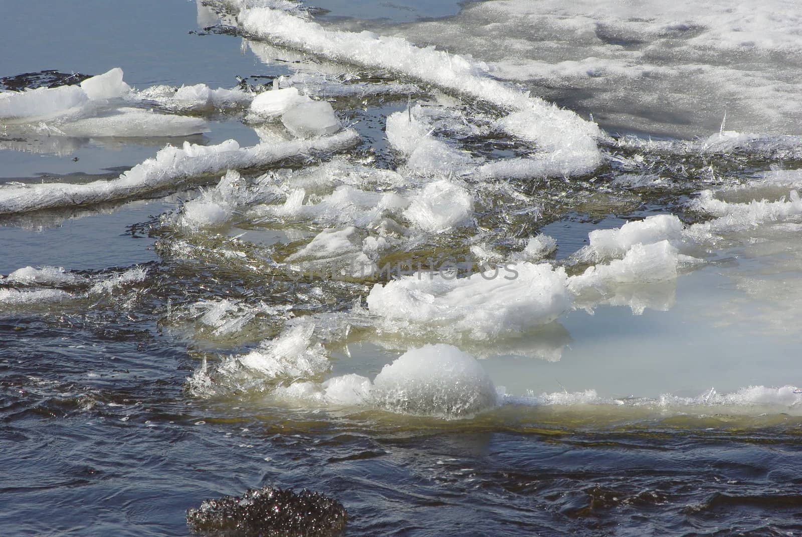 Floating of ice on Neva river in spring