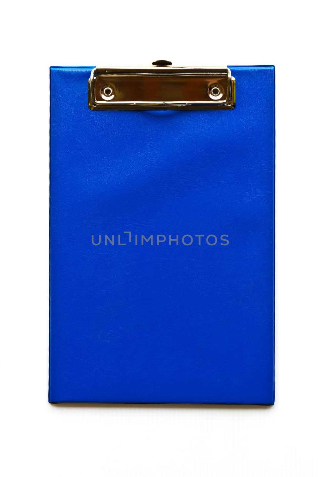 Blank notepaper on a  blue clipboard background.