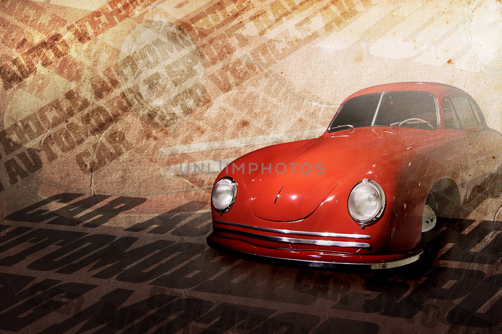 Old racing car on a retro background
