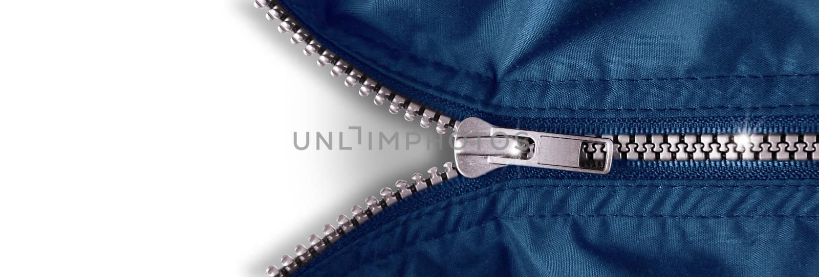 opened zipper with white copyspace