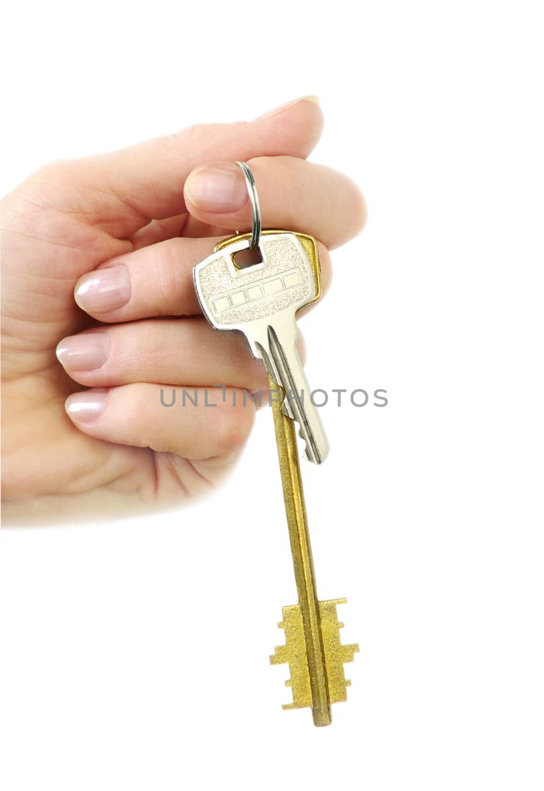  bunch of keys hangs on finger of woman hand