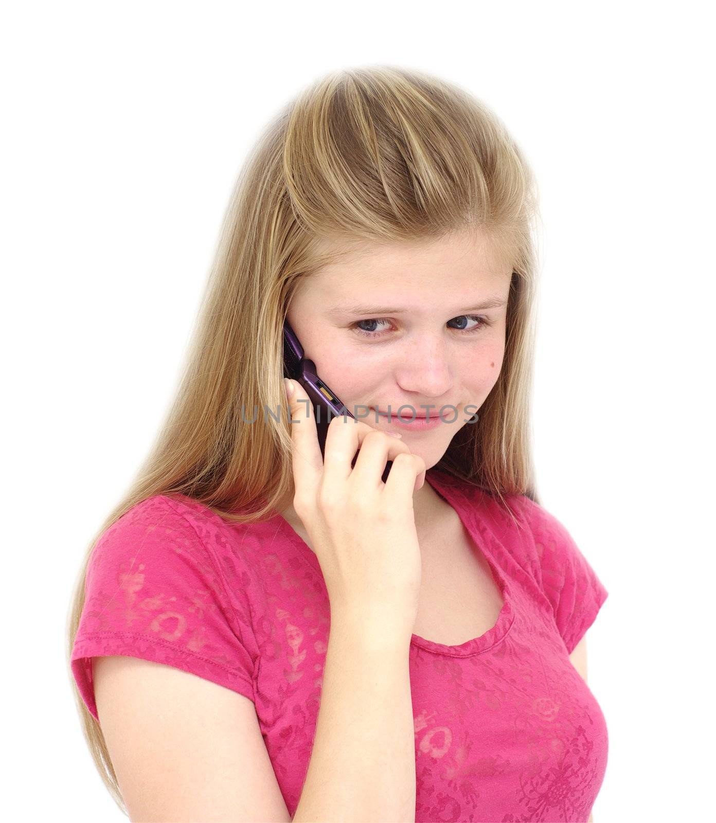 young smiling woman speaks over phone