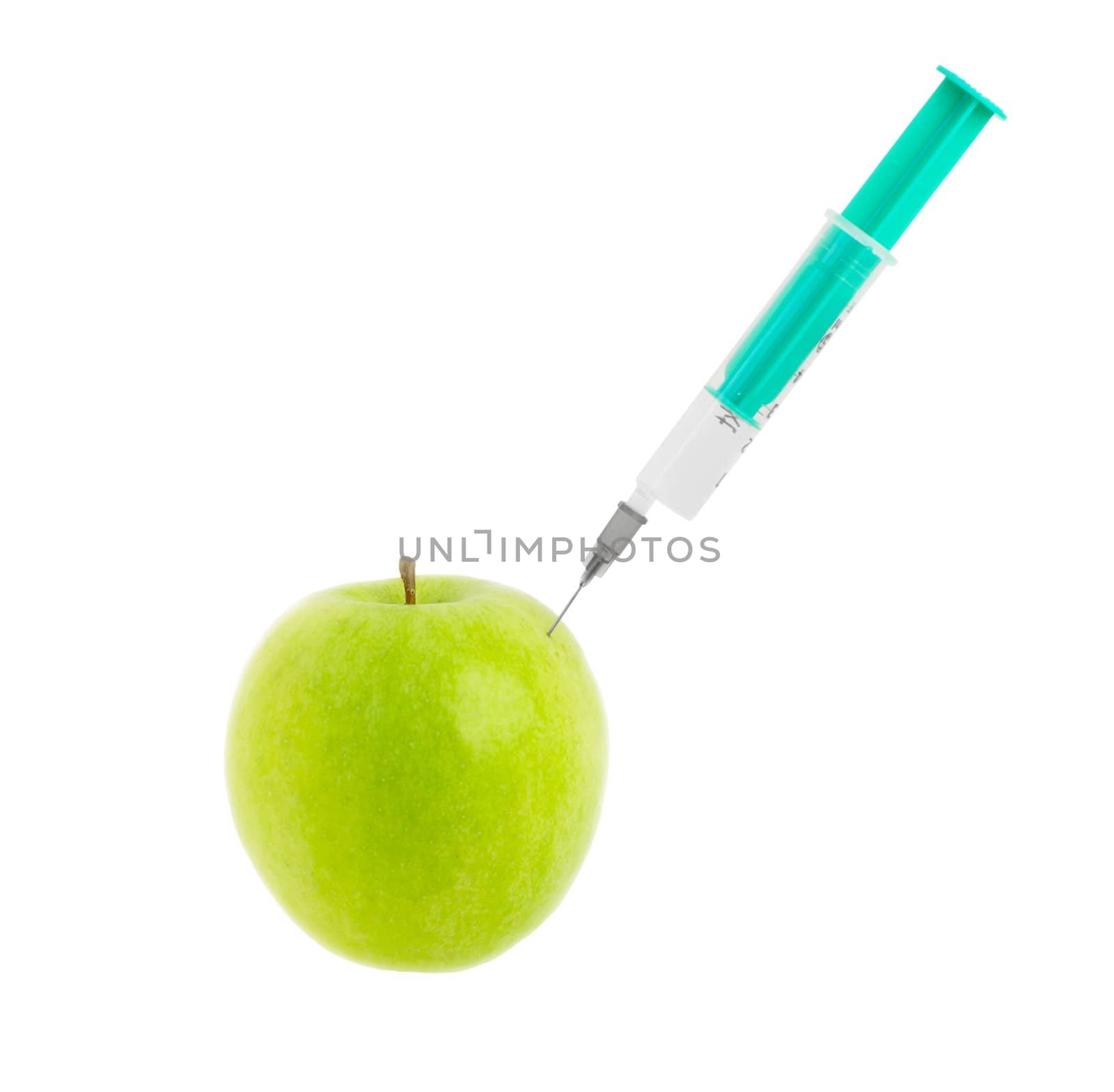 medical individual squirt thrusted in apple