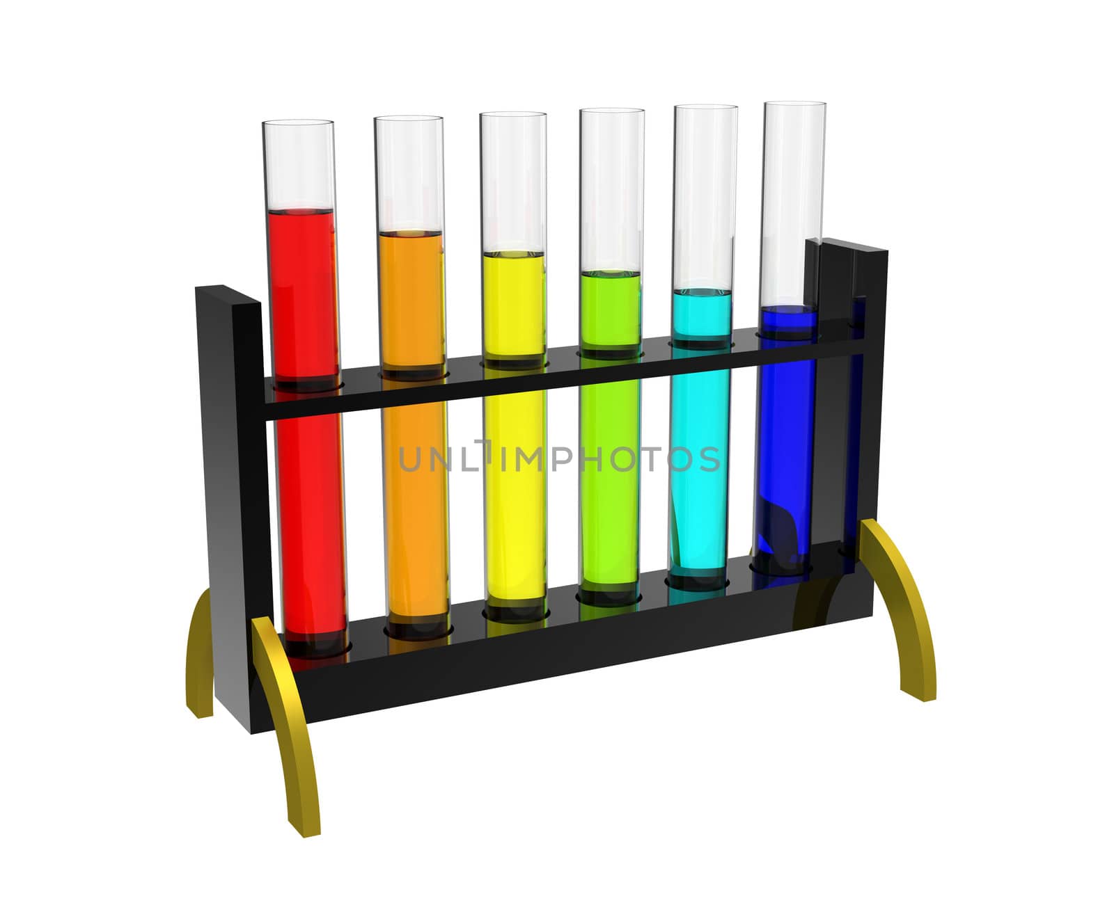 Colorful test tubes isolated on white 3d render