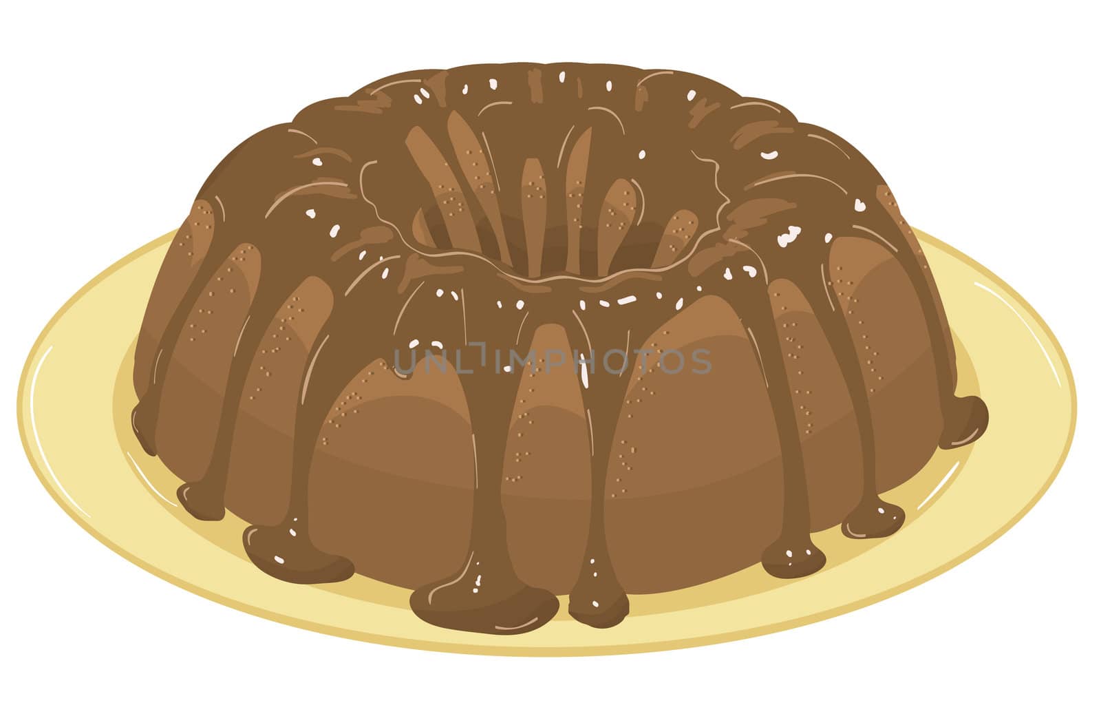 chocolate cake with chocolate icing on a plate. Illustration