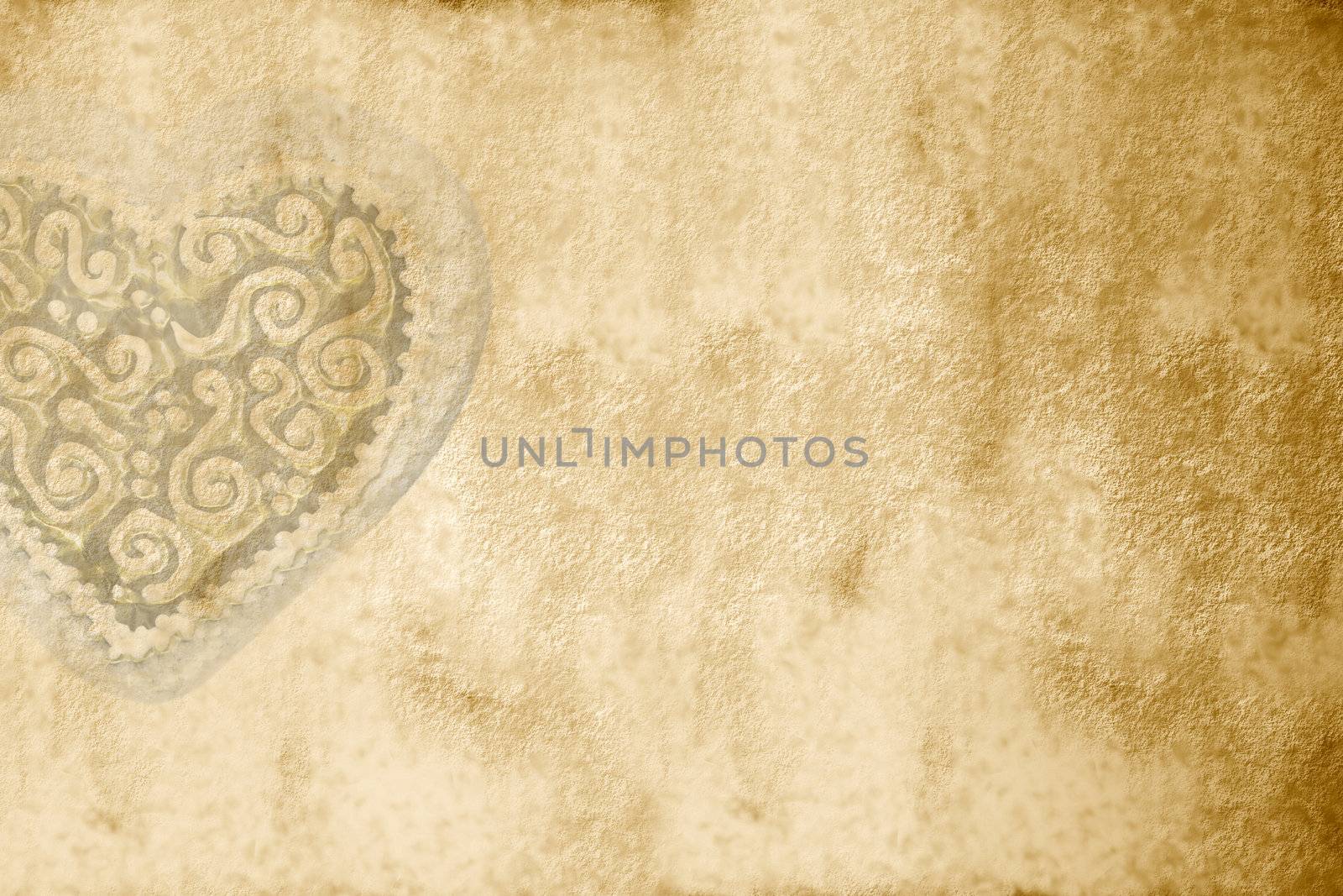 Romantic background with antique heart with copy space