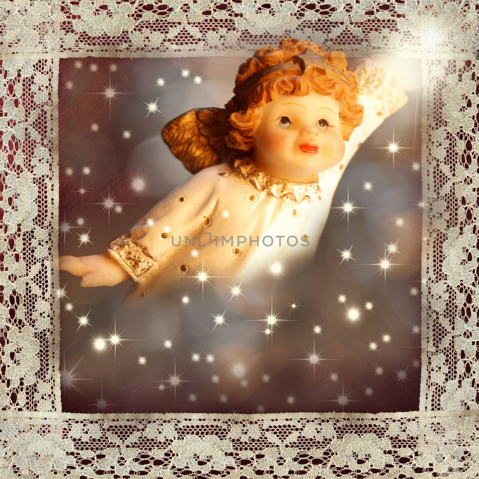 Christmas greeting angel and stars by Carche