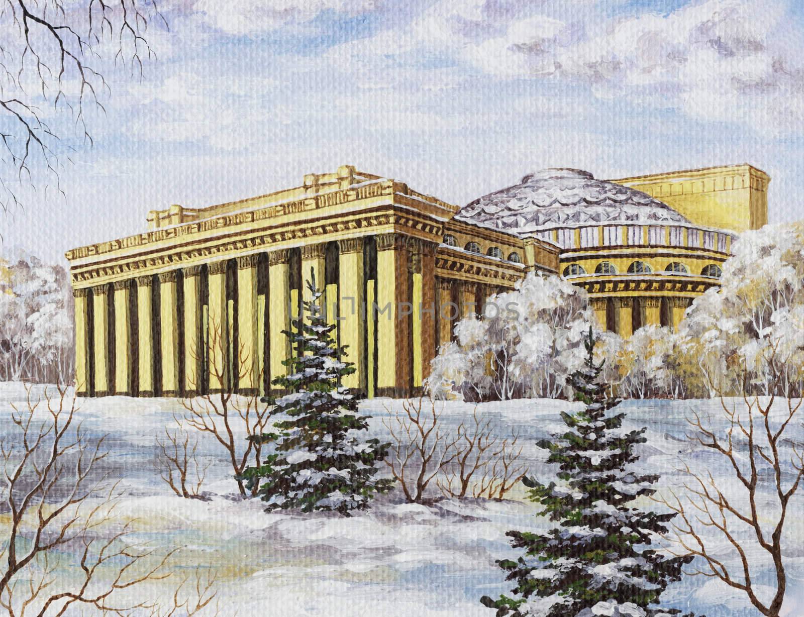 Picture oil paints on a canvas: Opera and ballet theatre, Russia, Novosibirsk