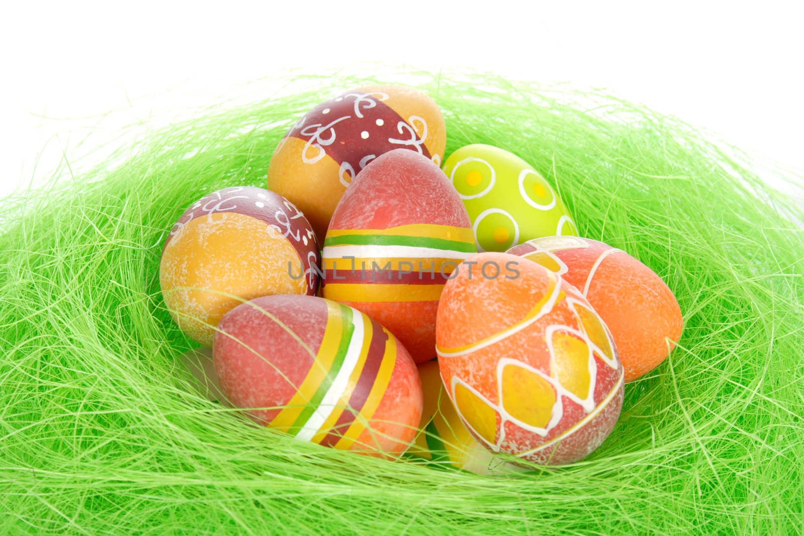 Painted Colorful Easter Eggs on the white