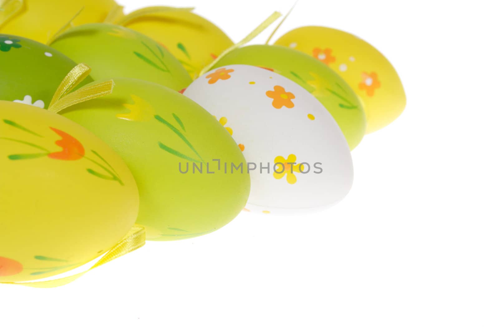 Painted Colorful Easter Eggs photo on the white background