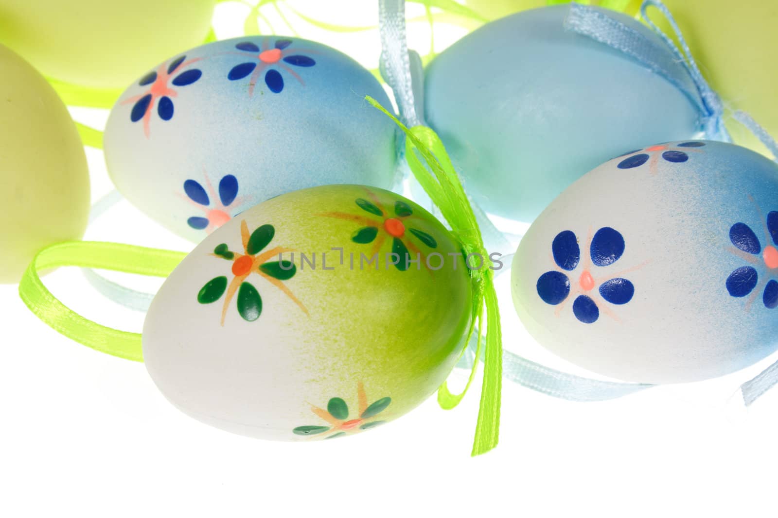 Painted Colorful Easter Eggs photo on the white background