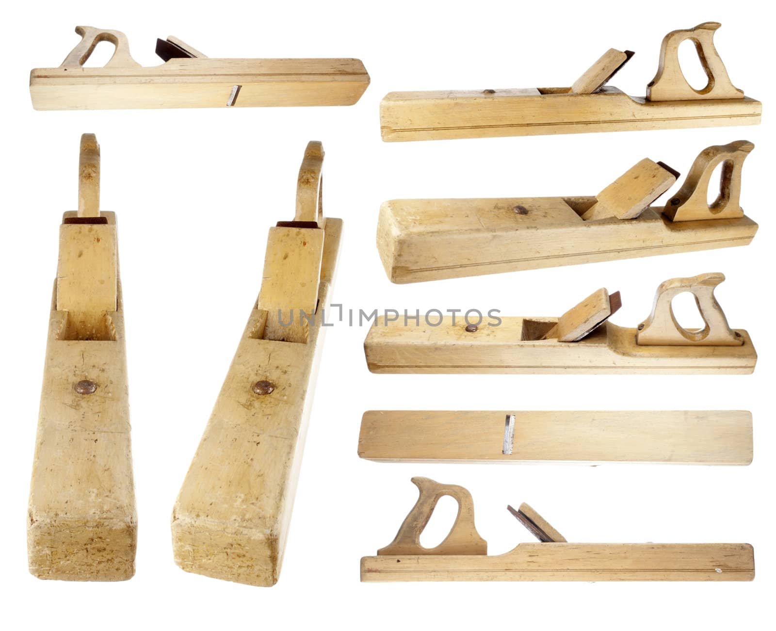 wood plane collection with white background