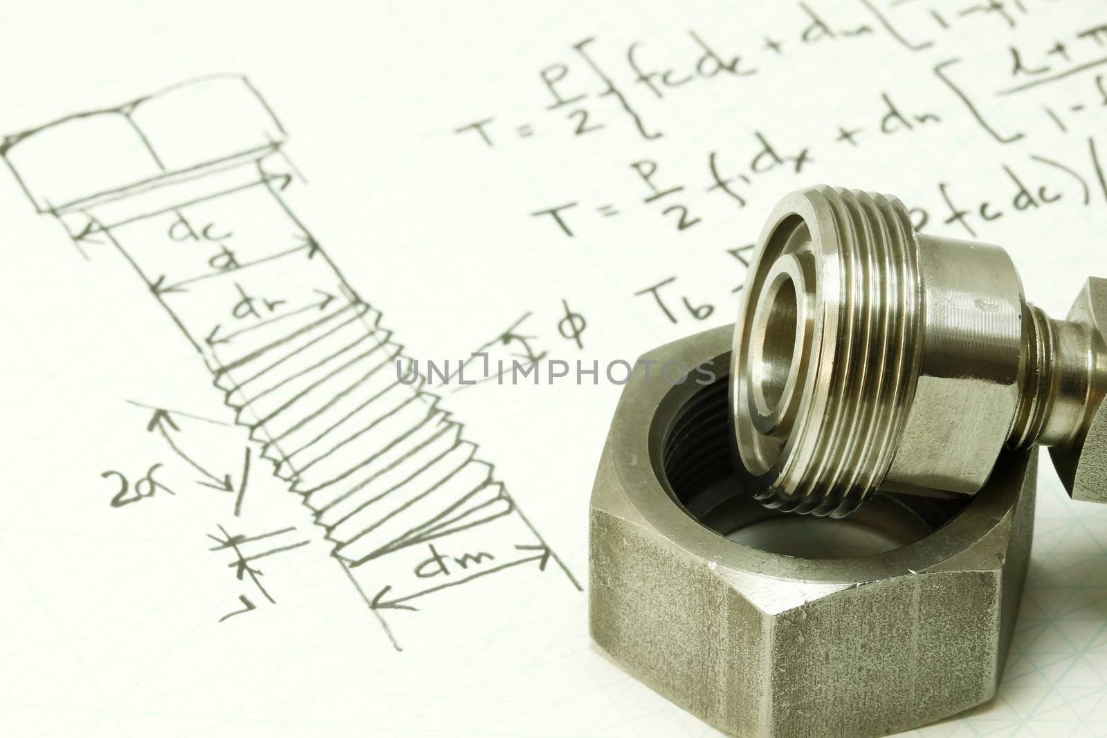 Machine design and calculation of bolt thread and nut.